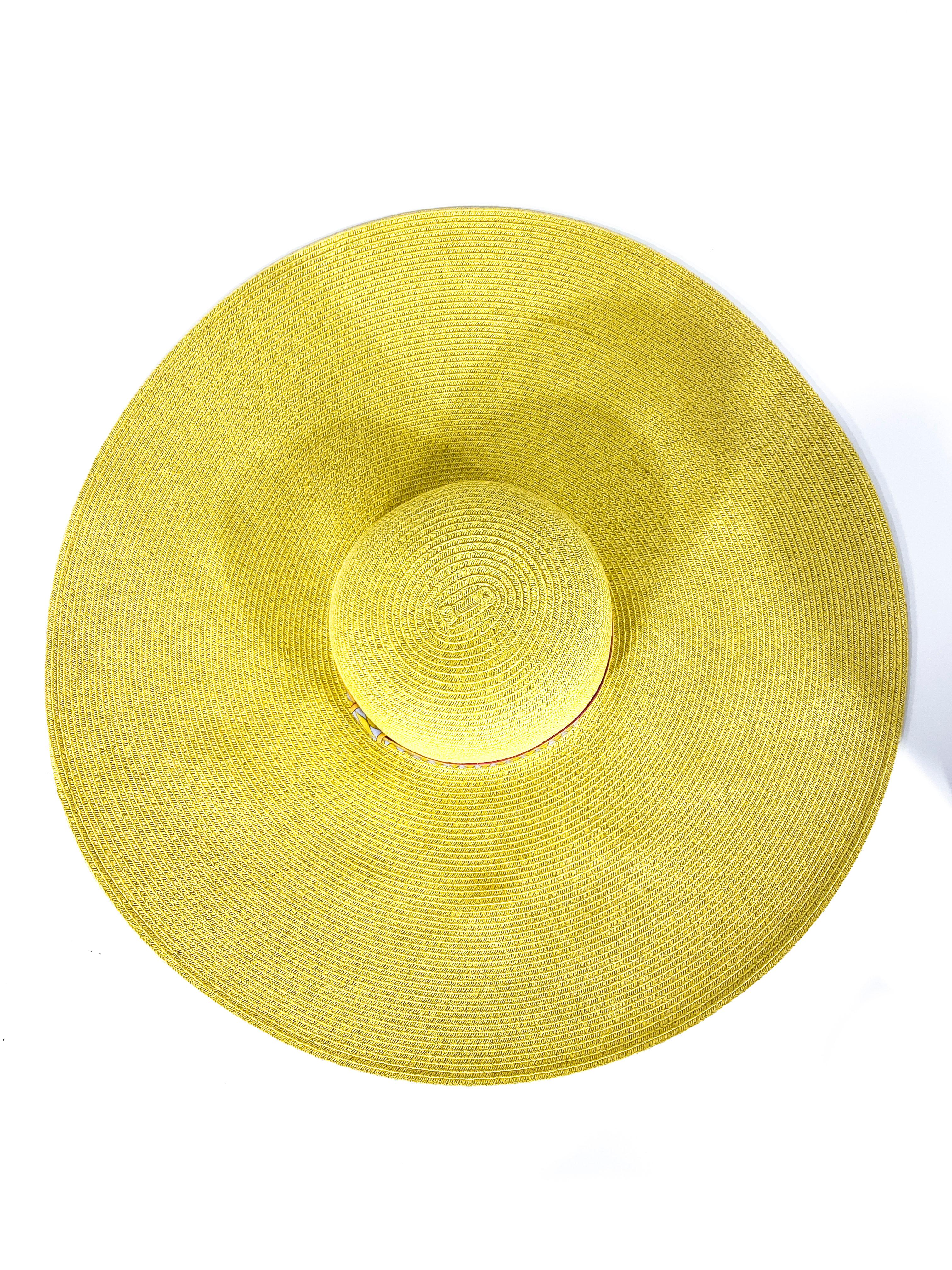Women's or Men's 1980s Yellow Oversized Sunhat with Custom Hat Band
