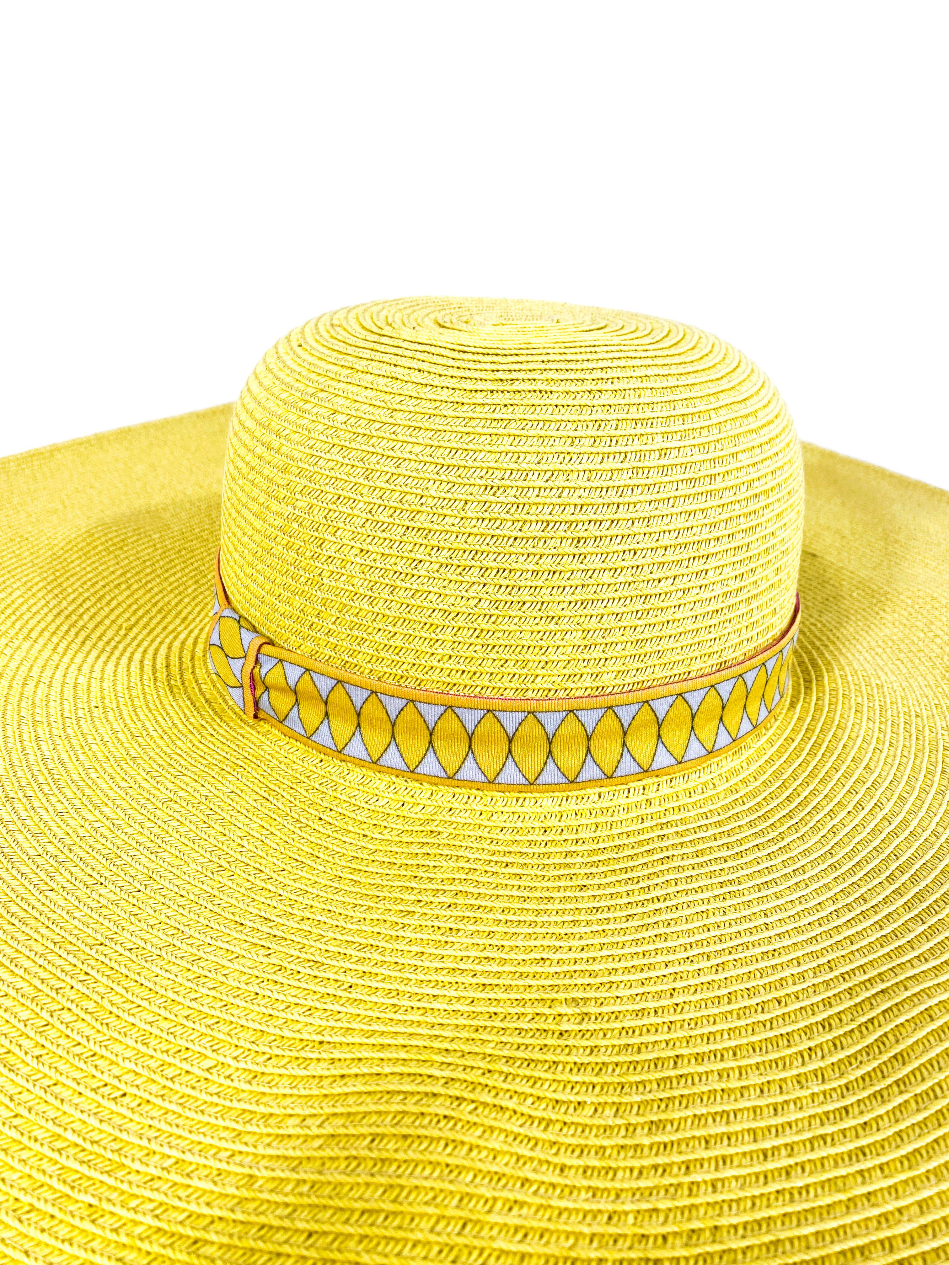 1980s Yellow Oversized Sunhat with Custom Hat Band 1