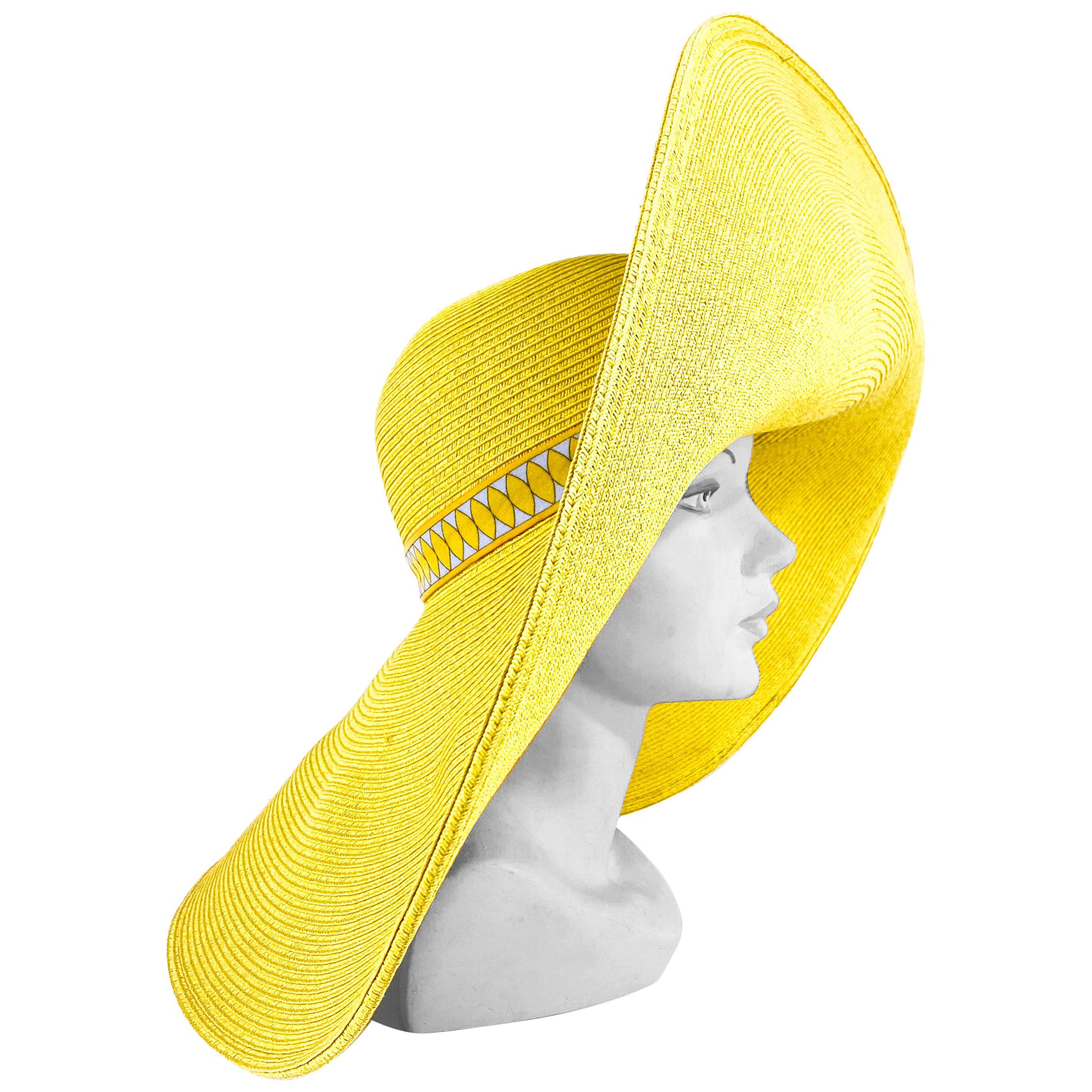 1980s Yellow Oversized Sunhat with Custom Hat Band