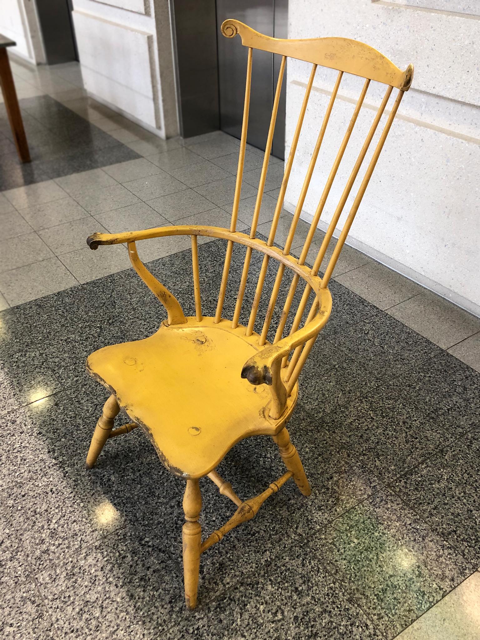 Hand-Crafted 1980s Yellow Philadelphia Windsor Armchair by Bill Wallick