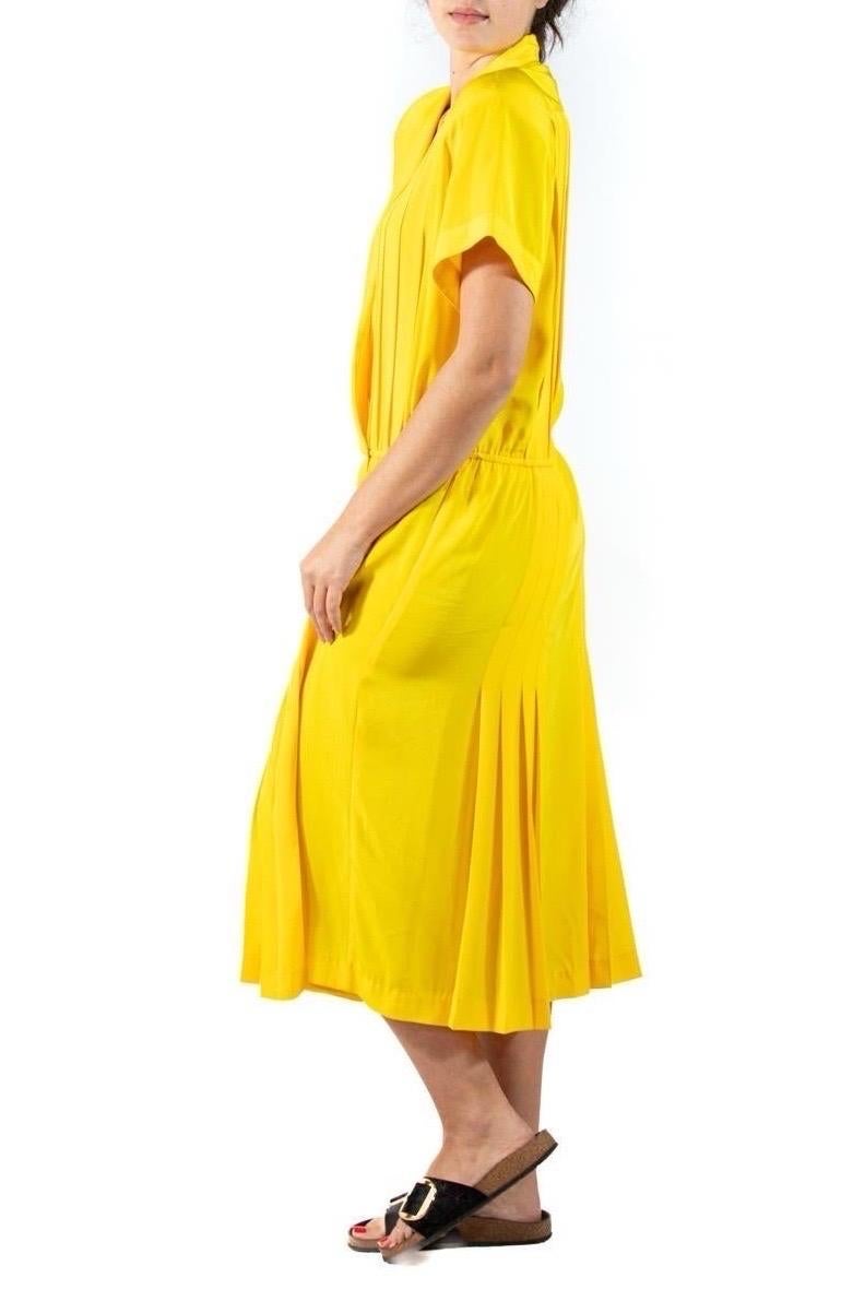 Women's 1980S Yellow Polyester Crepe De Chine Dress For Sale