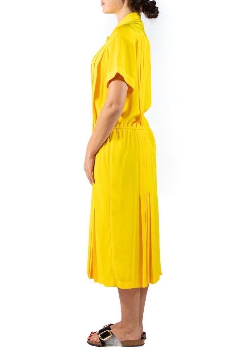 1980S Yellow Polyester Crepe De Chine Dress For Sale 1