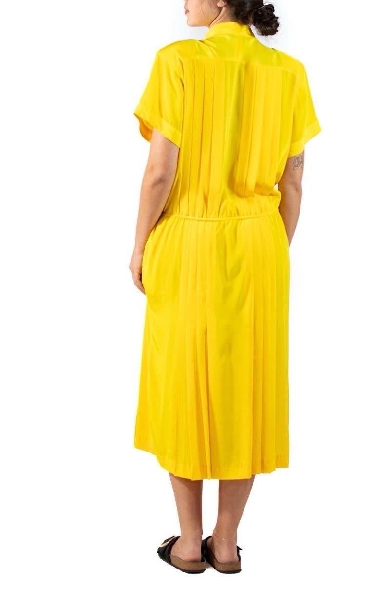 1980S Yellow Polyester Crepe De Chine Dress For Sale 3