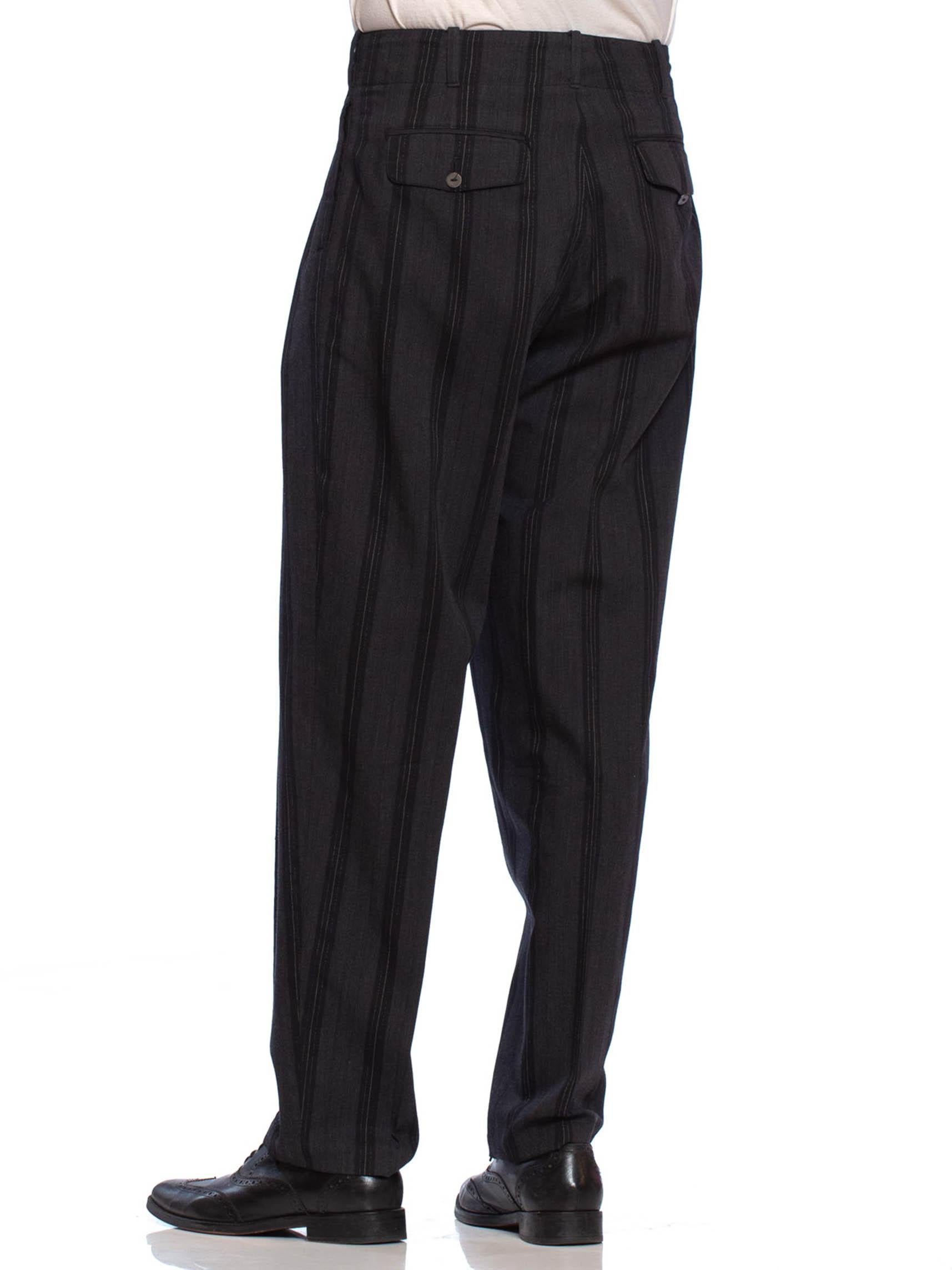 1980'S YOHJI YAMAMOTO Black & Grey Wool Pinstripe Men's Pleated High Waist Pants In Excellent Condition In New York, NY