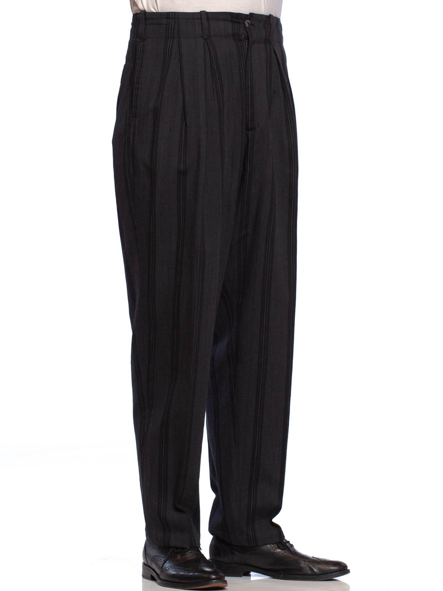 Women's or Men's 1980'S YOHJI YAMAMOTO Black & Grey Wool Pinstripe Men's Pleated High Waist Pants