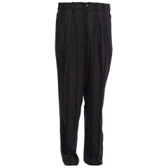 Vintage 1980'S YOHJI YAMAMOTO Black & Grey Wool Pinstripe Men's Pleated High Waist Pants