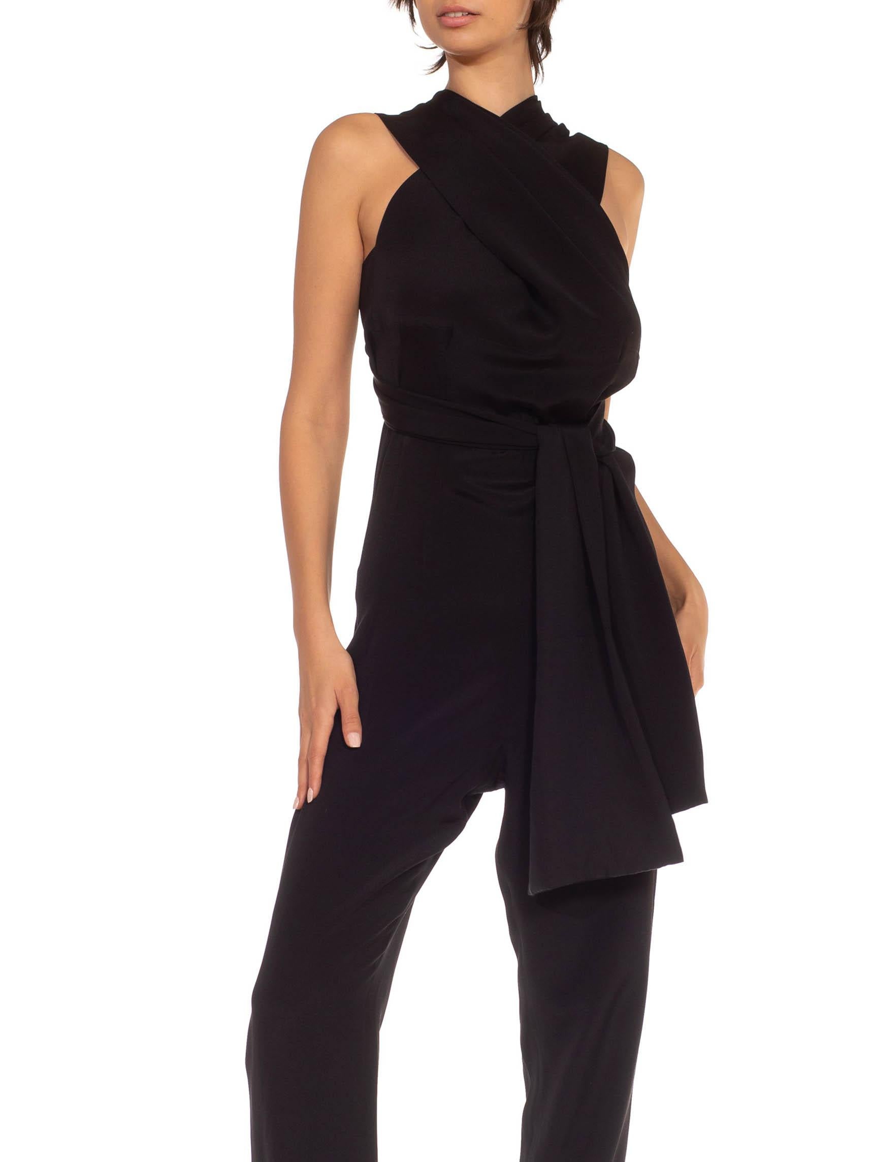 Women's 1980S Yohji Yamamoto Black Silk Sexy Backless Halter Jumpsuit For Sale