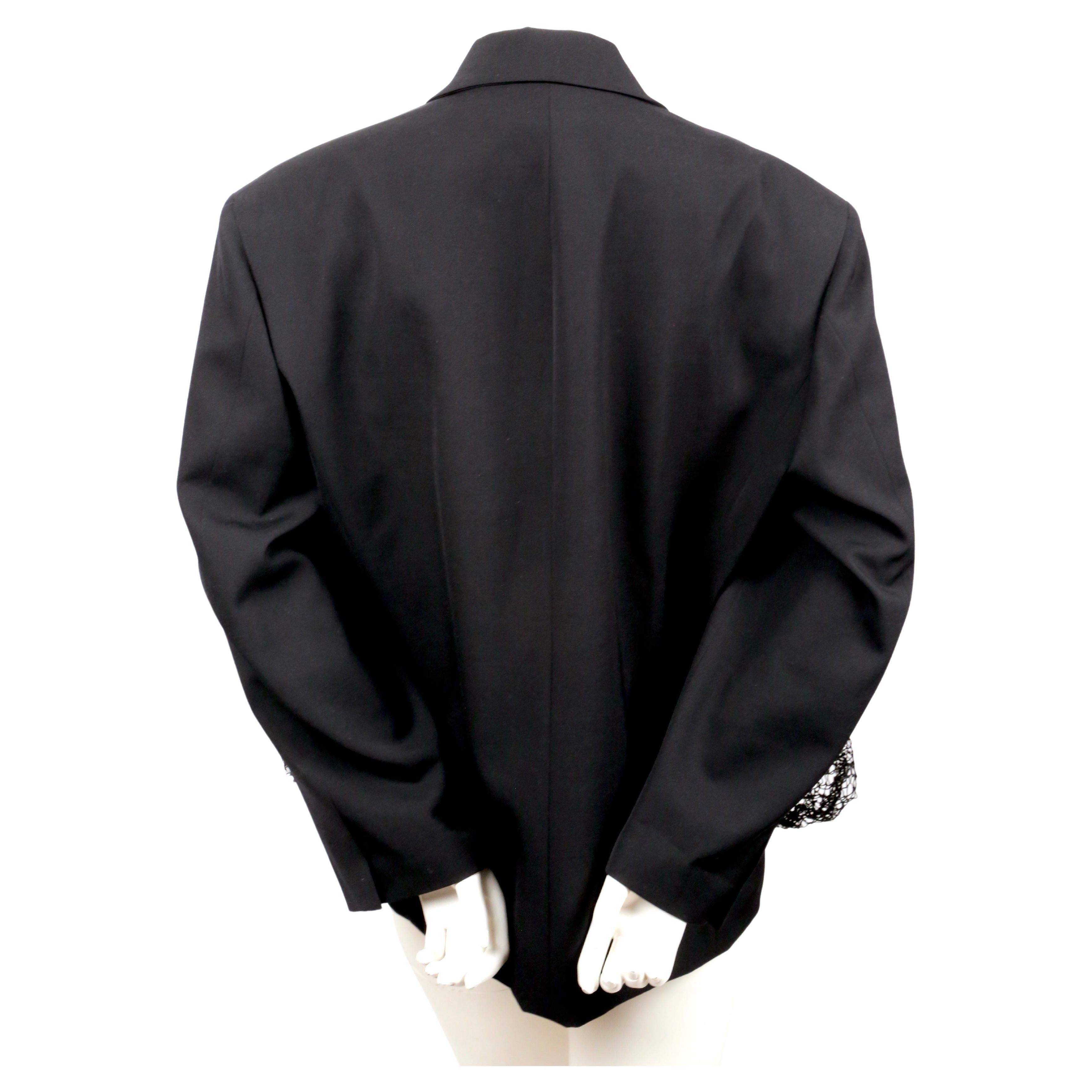 1980's YOHJI YAMAMOTO dark navy blue wool jacket with fishnet pockets For Sale 1