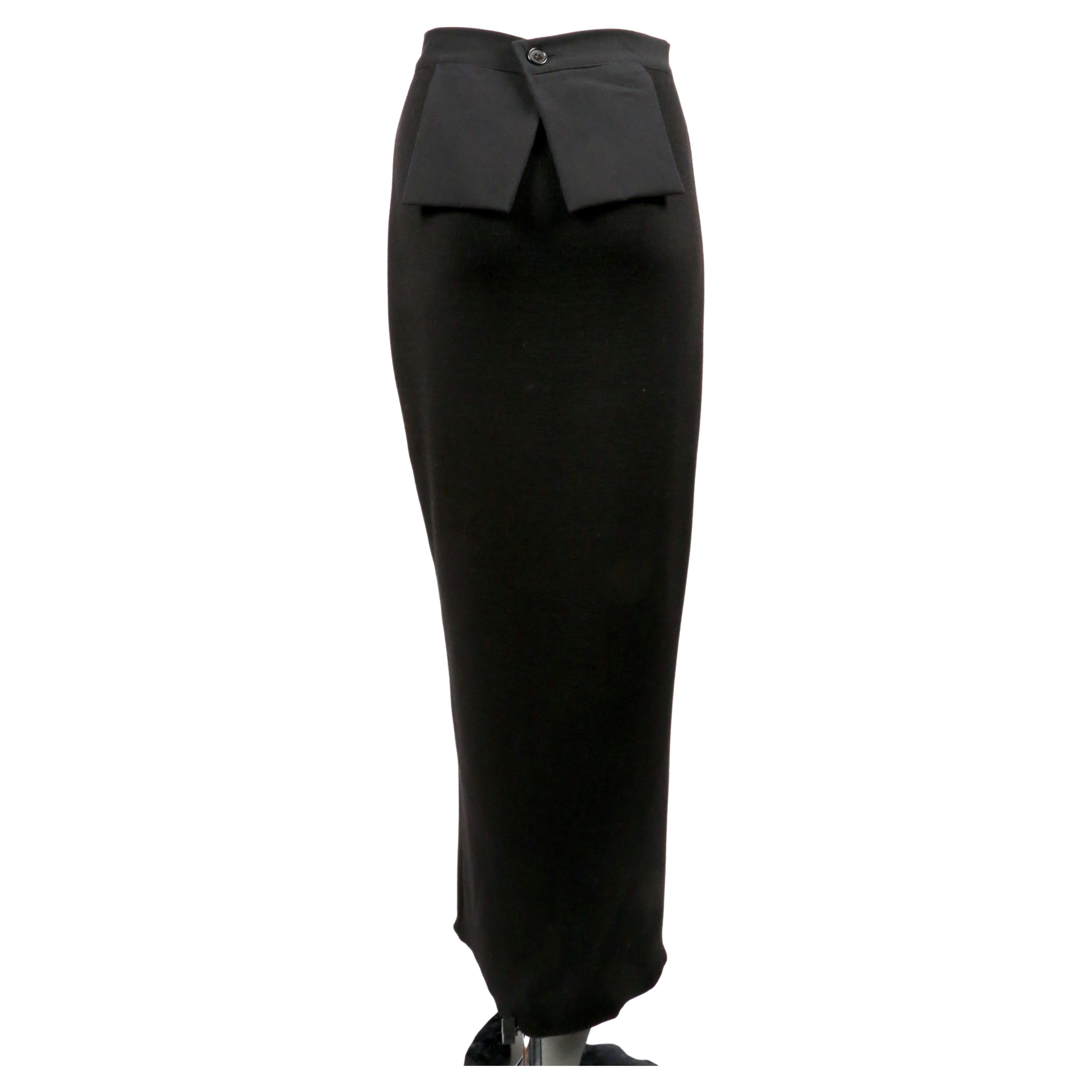 1980's YOHJI YAMAMOTO slinky black knit skirt with flap pockets In Good Condition For Sale In San Fransisco, CA
