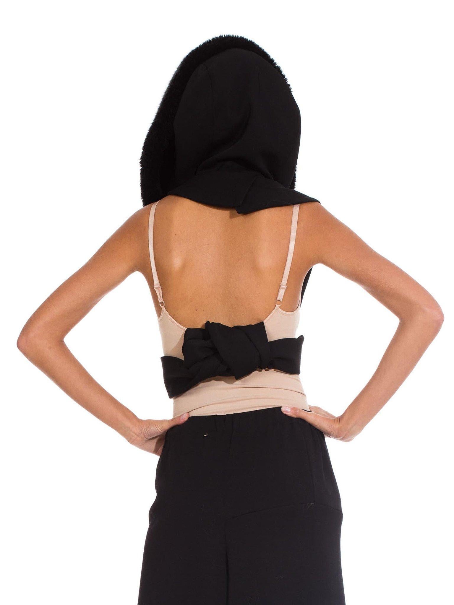 1980S YOHJI YAMAMOTO Wool Black Hooded Scarf 5