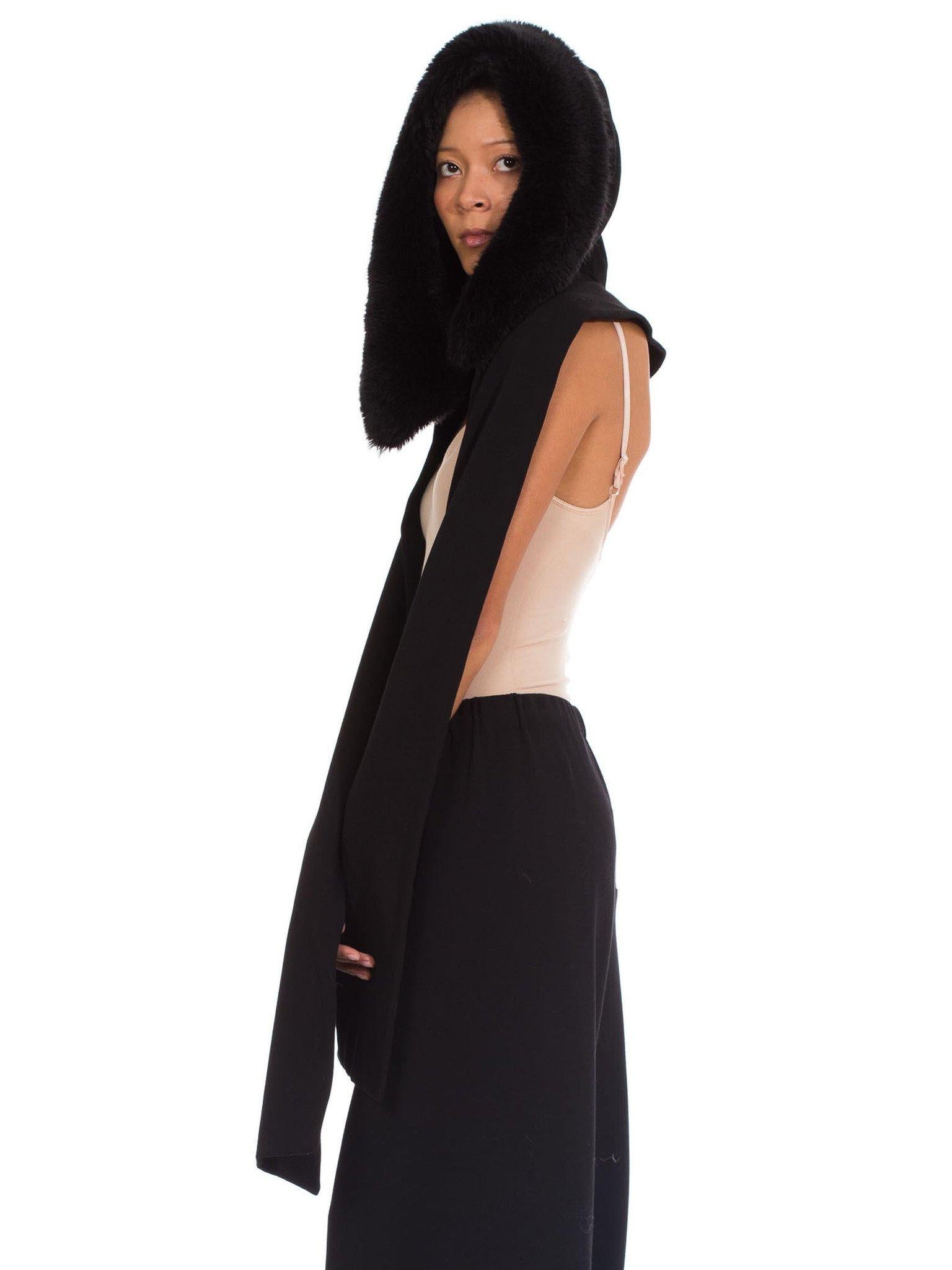 1980S YOHJI YAMAMOTO Wool Black Hooded Scarf 2
