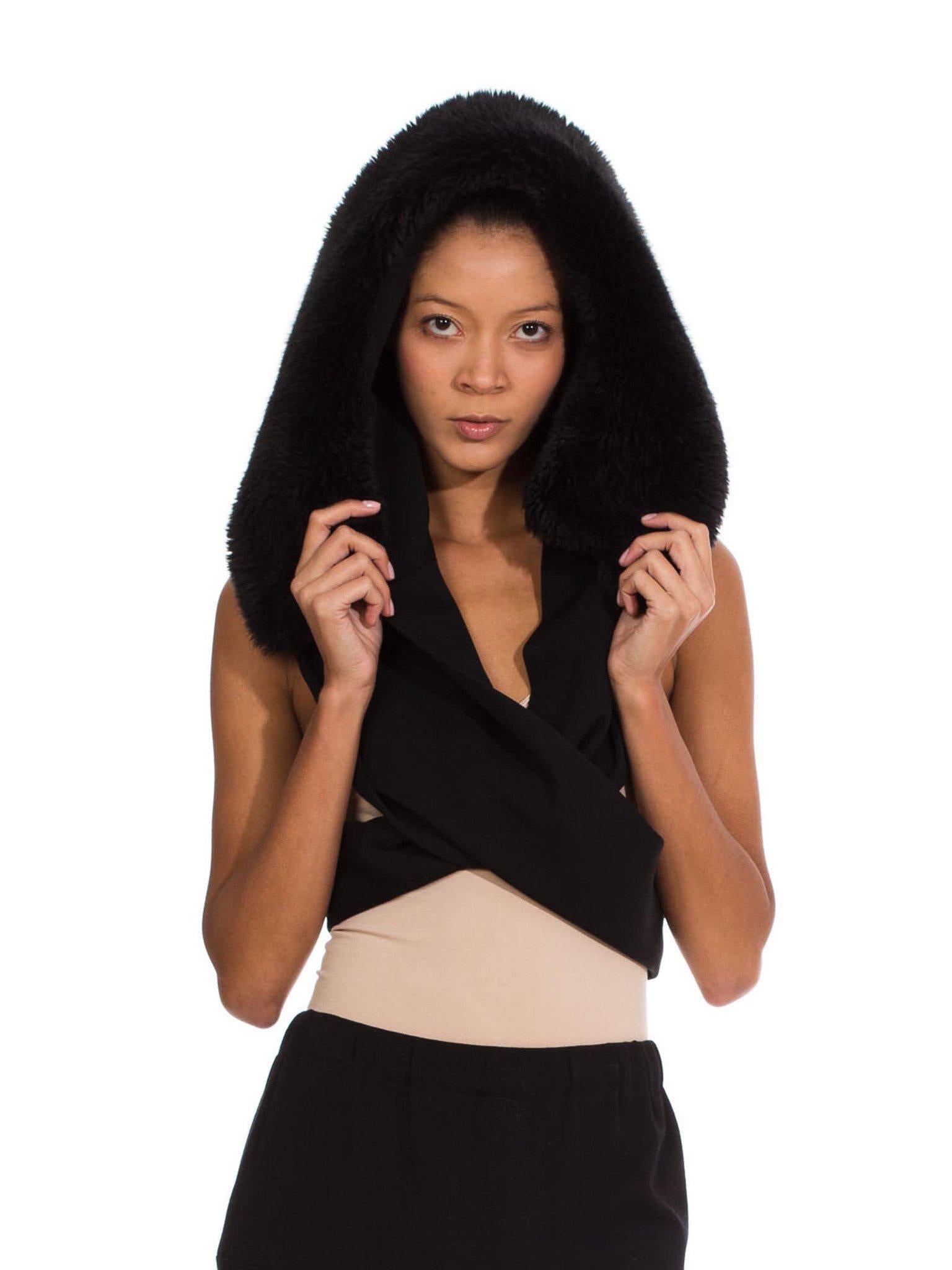 1980S YOHJI YAMAMOTO Wool Black Hooded Scarf 4
