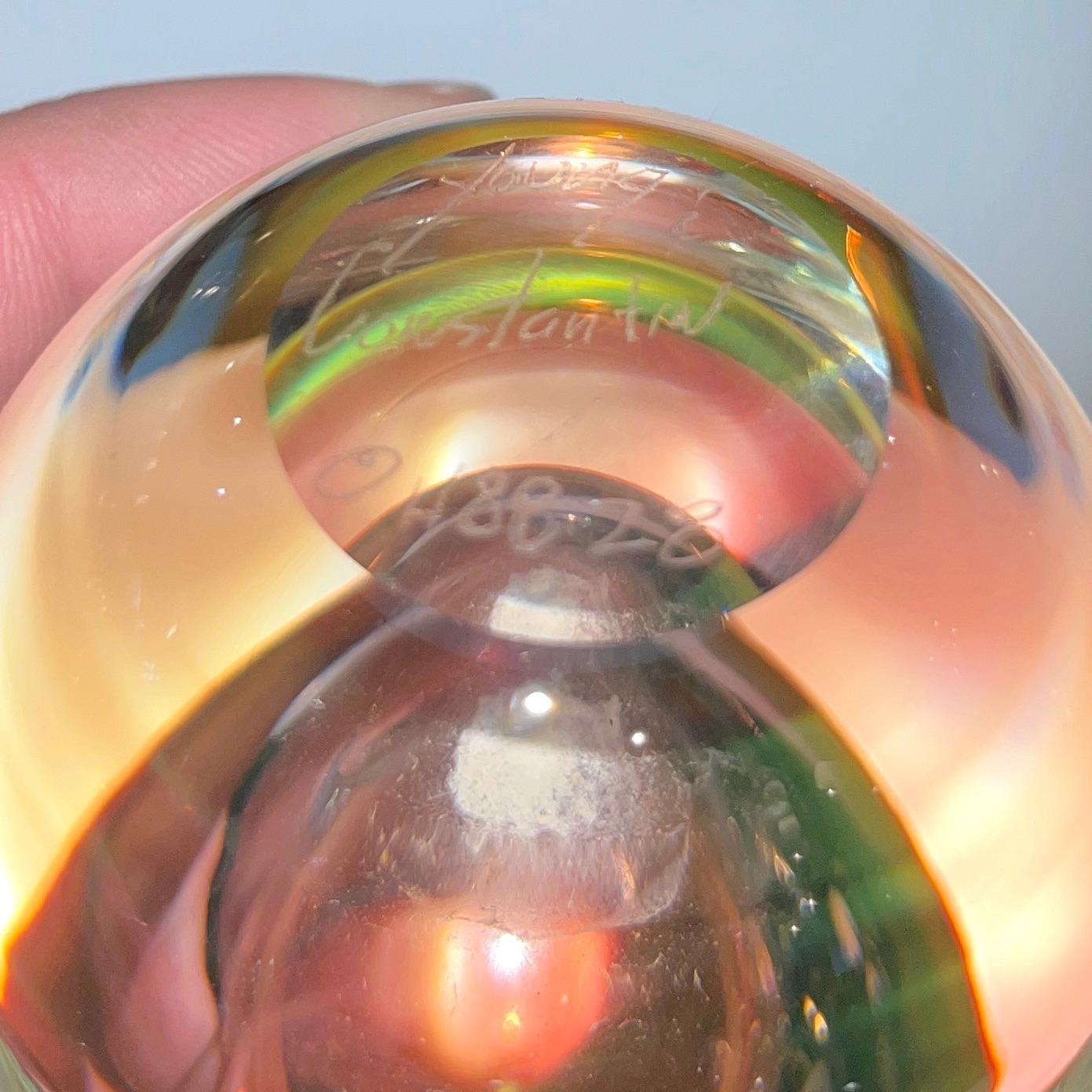 Late 20th Century 1980s Young Constantin Modern Crystal Pink Murano Glass Ovoid Flower Vase For Sale
