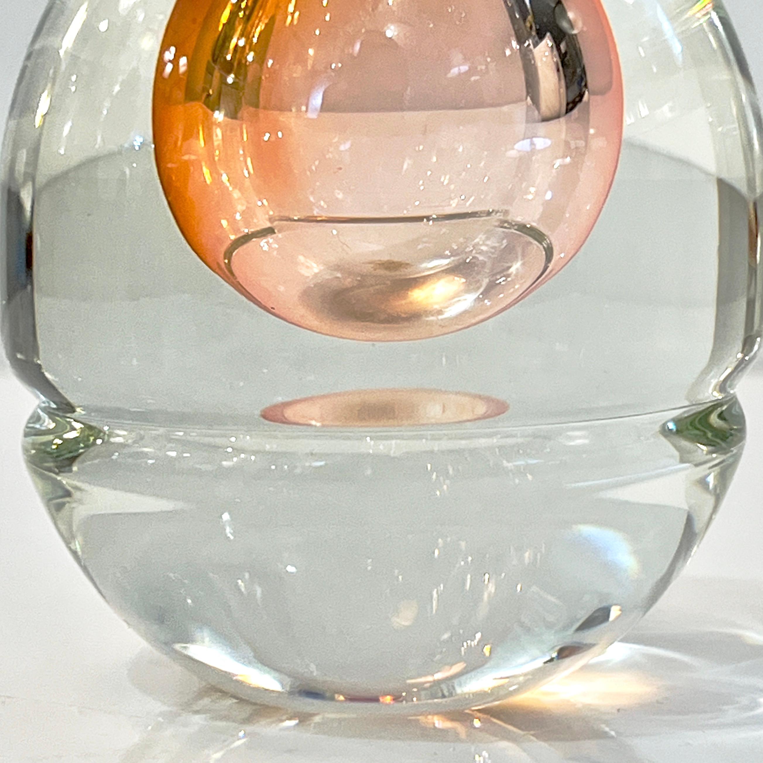 Sommerso 1980s Young Constantin Modern Crystal Pink Murano Glass Ovoid Flower Vase For Sale
