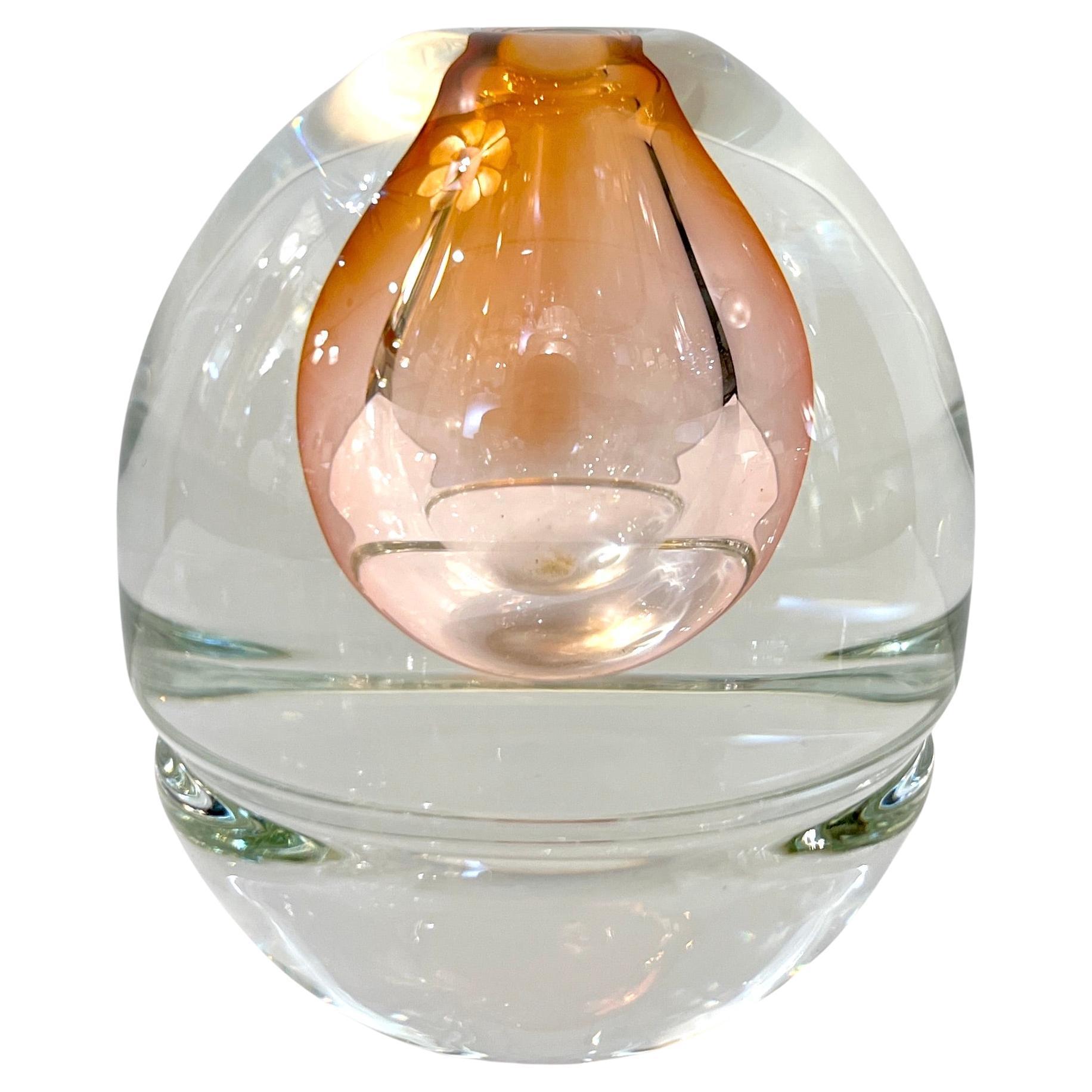1980s Young Constantin Modern Crystal Pink Murano Glass Ovoid Flower Vase For Sale