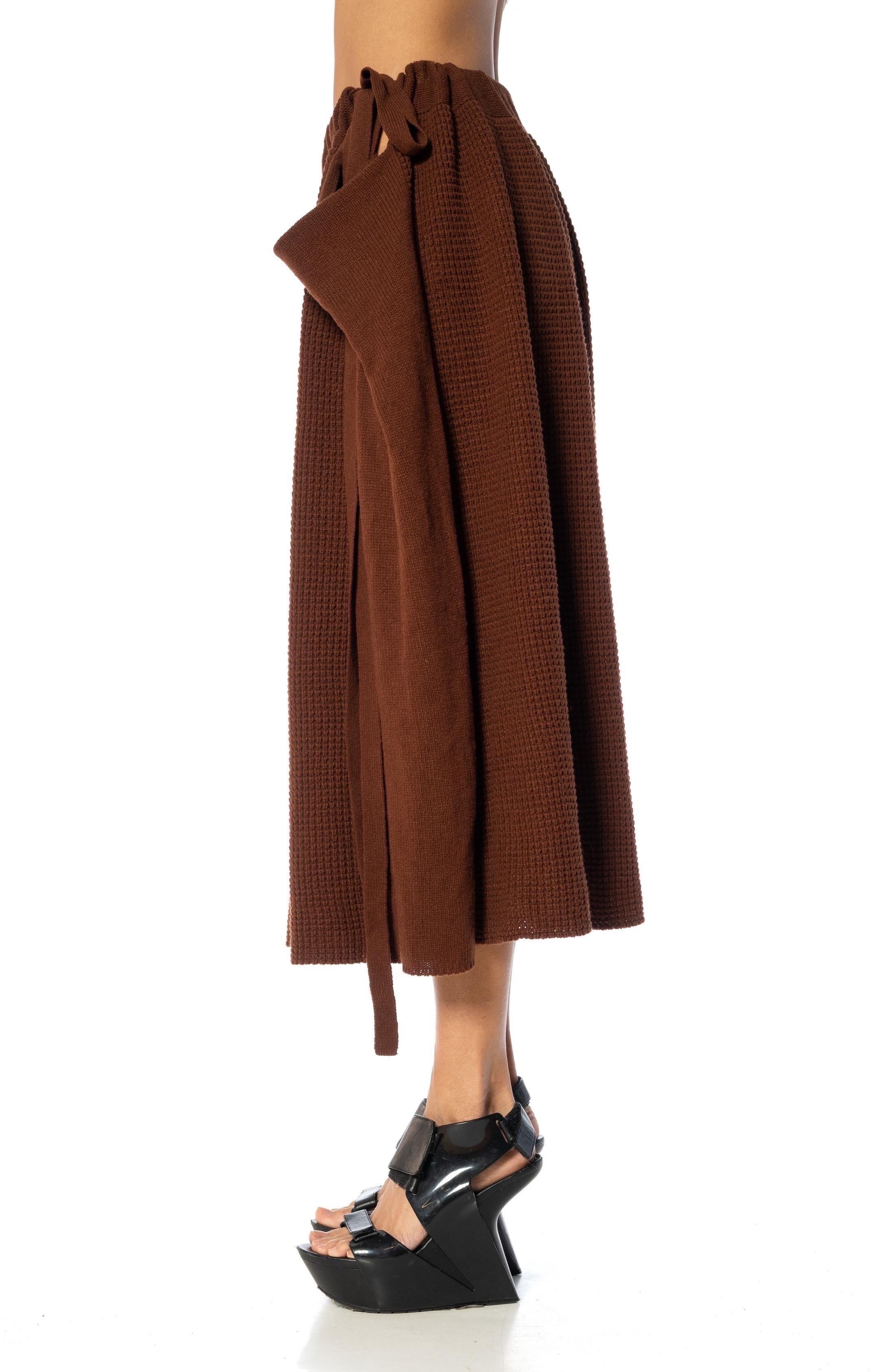 1980S YOHJI YAMAMOTO Brown Wool & Nylon Knit Drawstring Skirt Excellent état - En vente à New York, NY