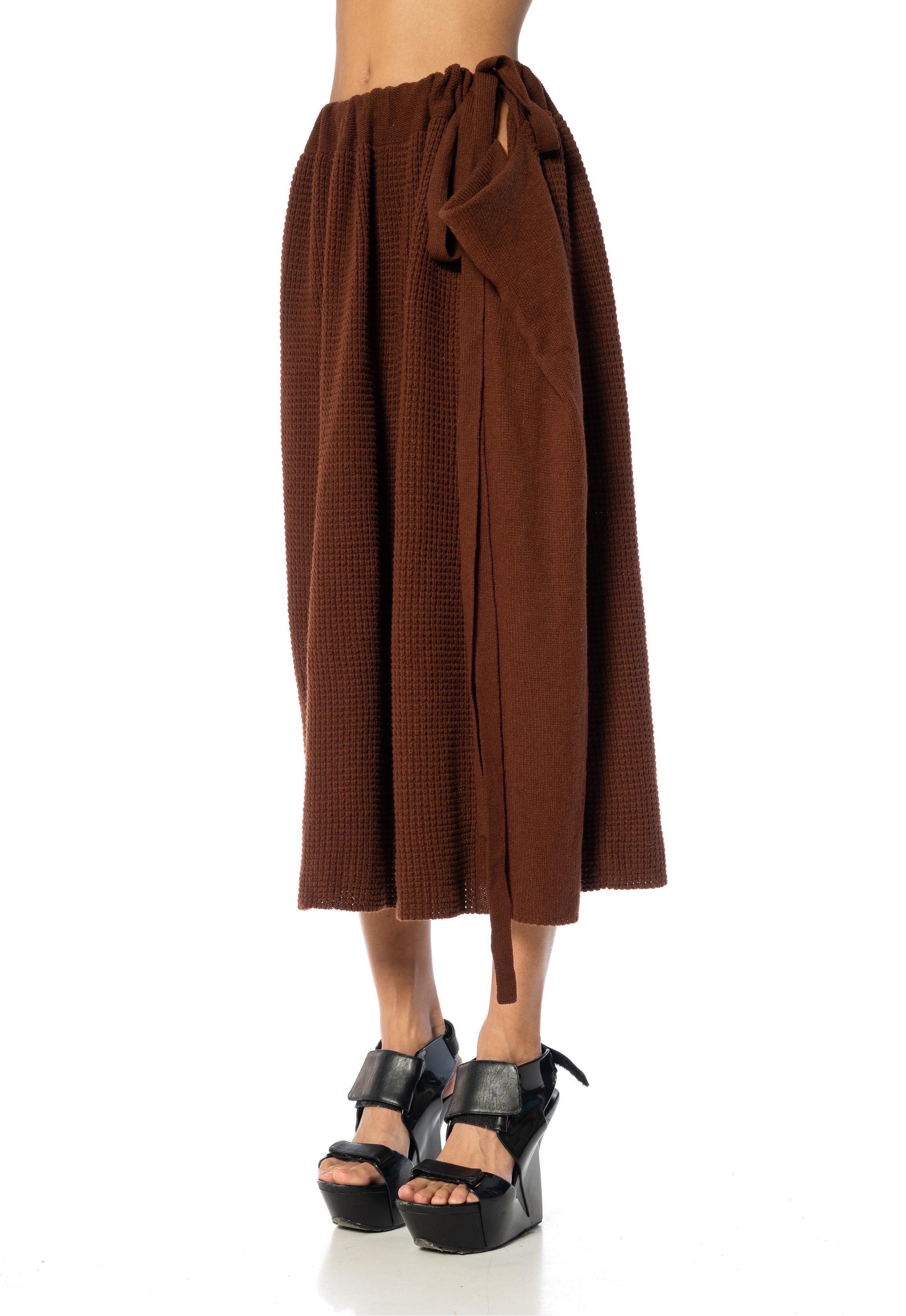 1980S YOHJI YAMAMOTO Brown Wool & Nylon Knit Drawstring Skirt Pour femmes en vente