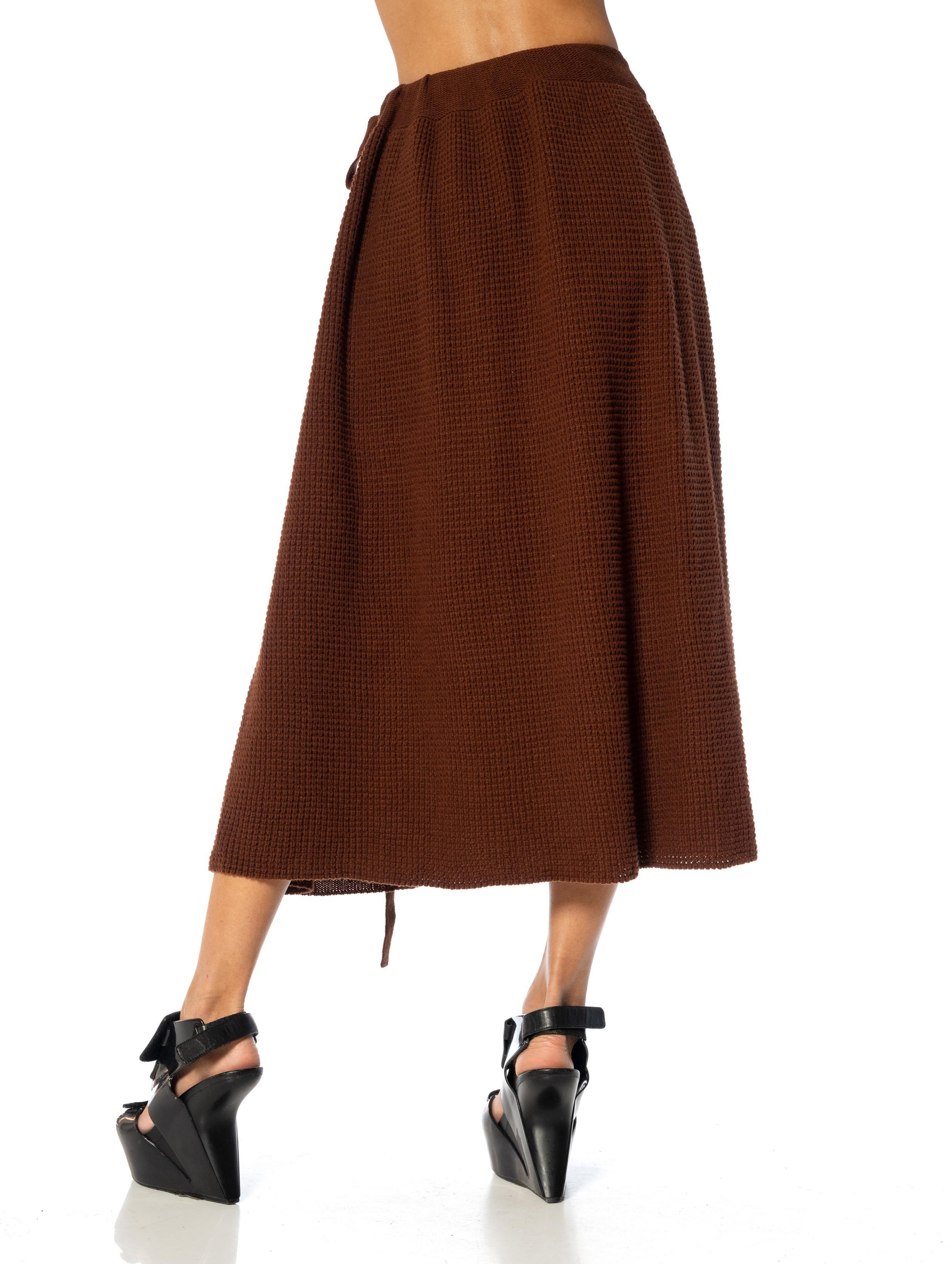 1980S YOHJI YAMAMOTO Brown Wool & Nylon Knit Drawstring Skirt en vente 1