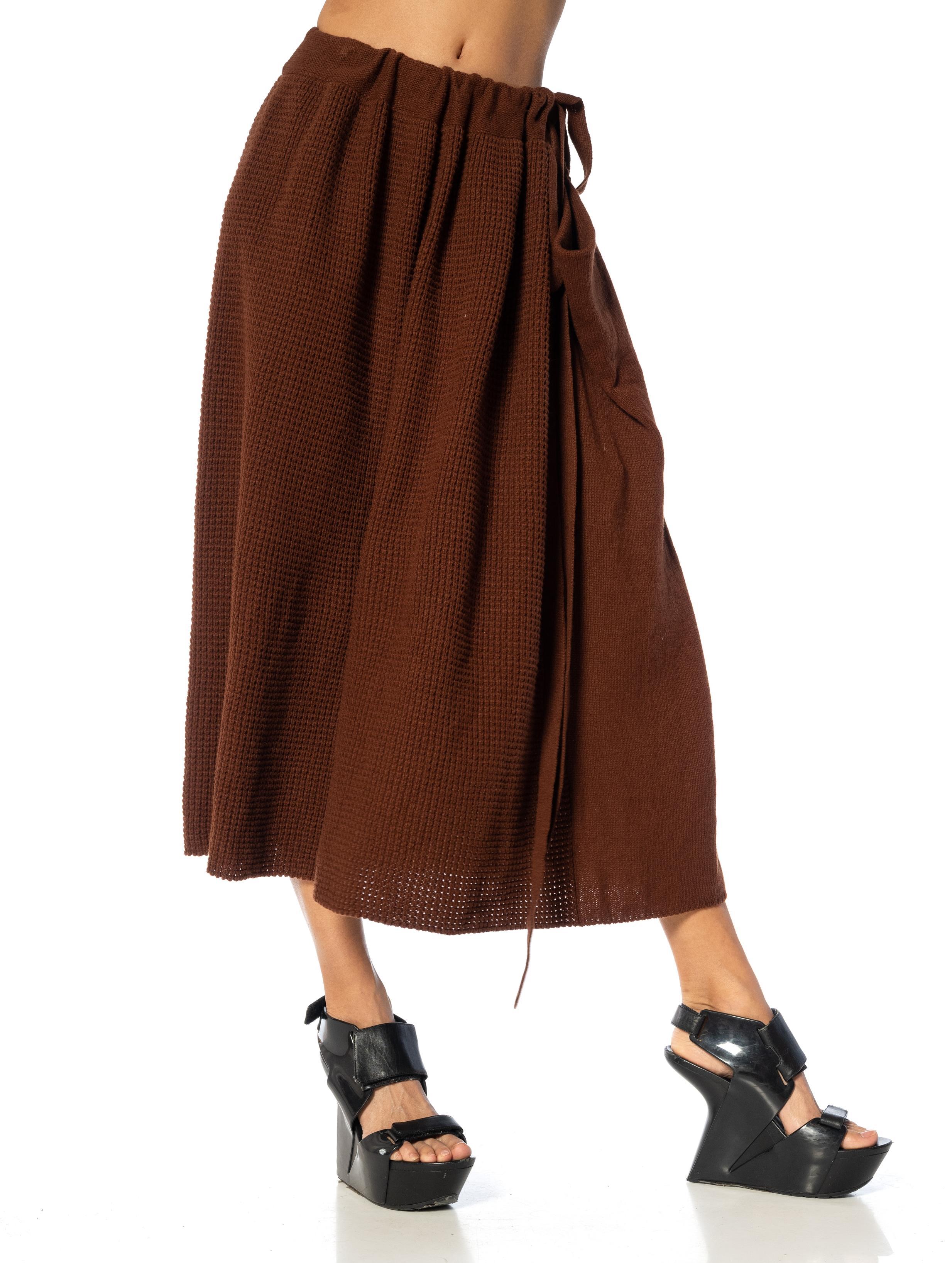 1980S Y'S YOHJI YAMAMOTO Brown Wool & Nylon Knit Drawstring Skirt im Angebot 4