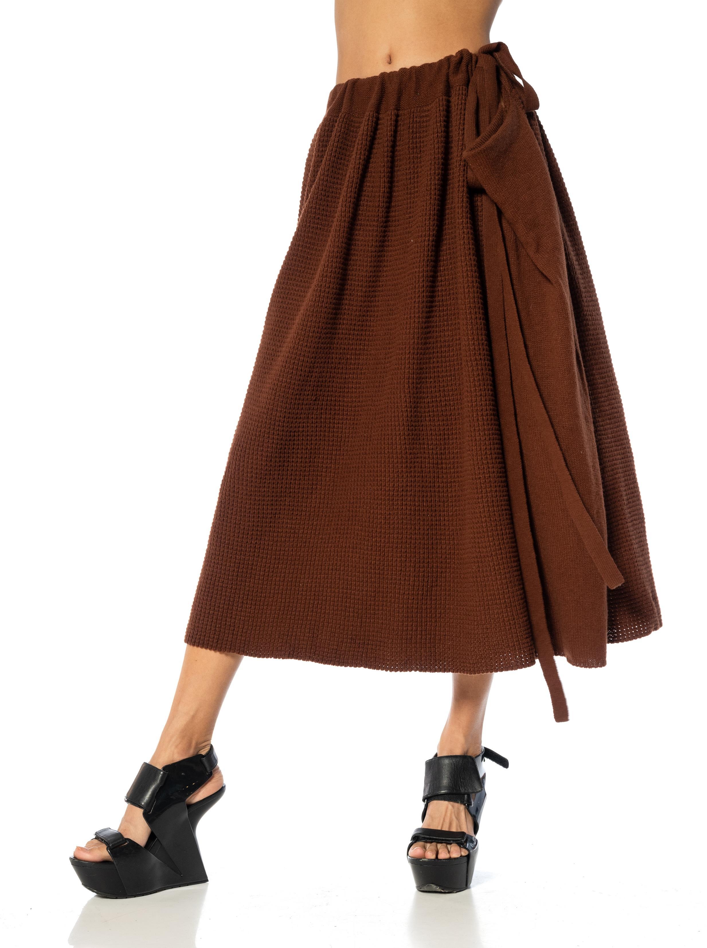 1980S YOHJI YAMAMOTO Brown Wool & Nylon Knit Drawstring Skirt en vente 5
