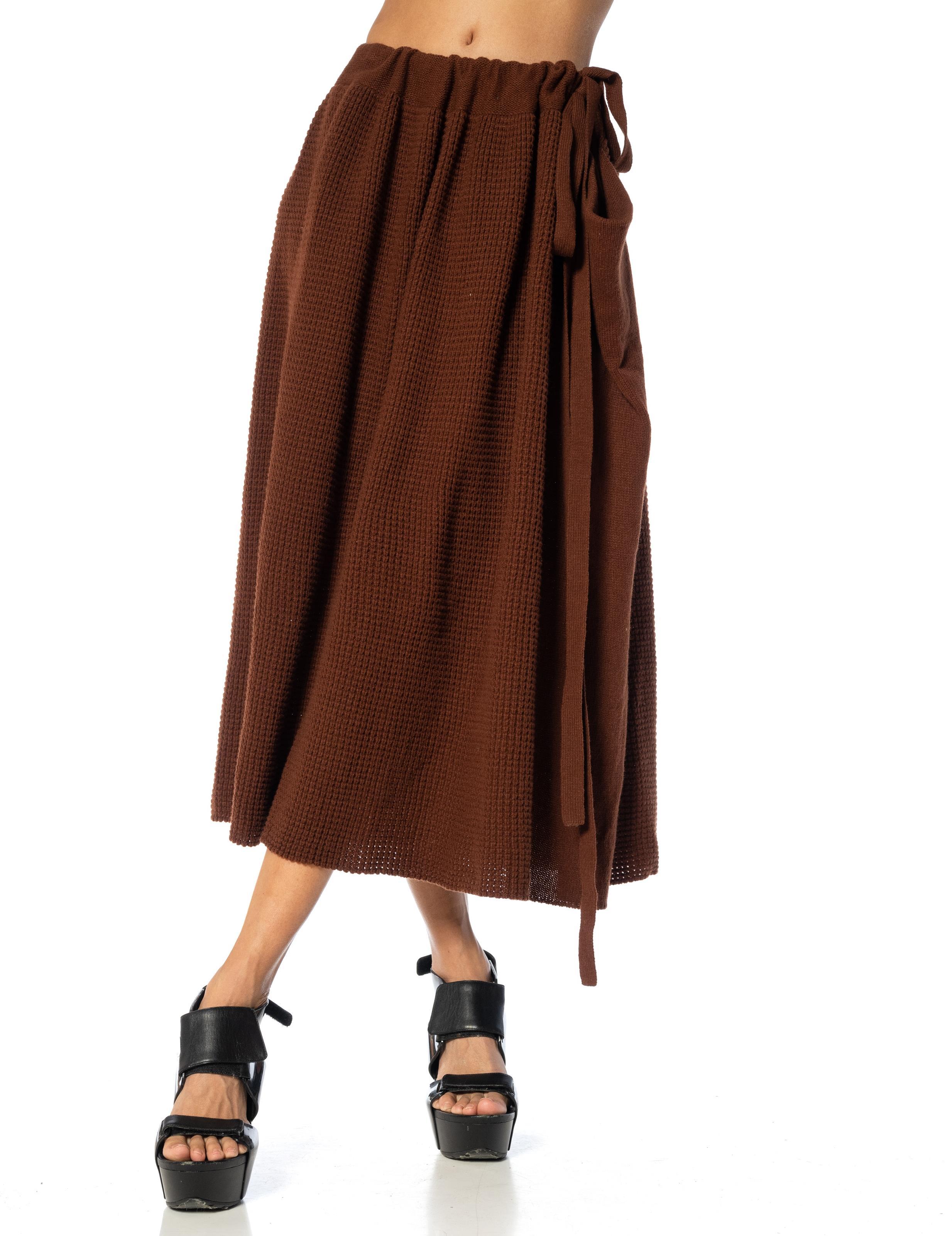 1980S Y'S YOHJI YAMAMOTO Brown Wool & Nylon Knit Drawstring Skirt im Angebot 6
