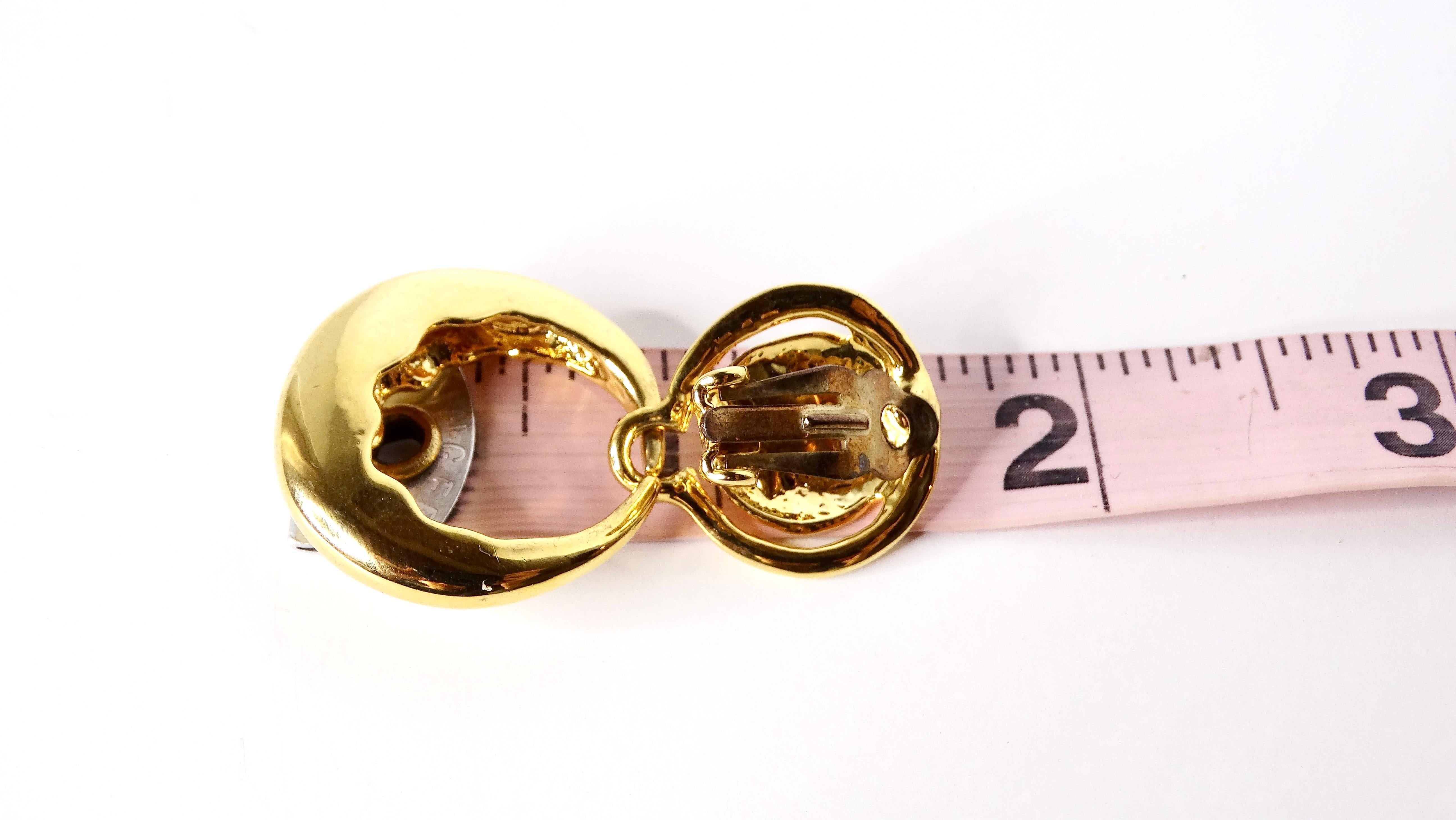 Women's 1980s YSL Inspired Door Knocker Style 18k Yellow Gold Plated Earrings For Sale