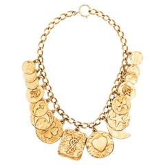 Vintage 1980s YSL Yves Saint Laurent Charms Chunky Chain Necklace