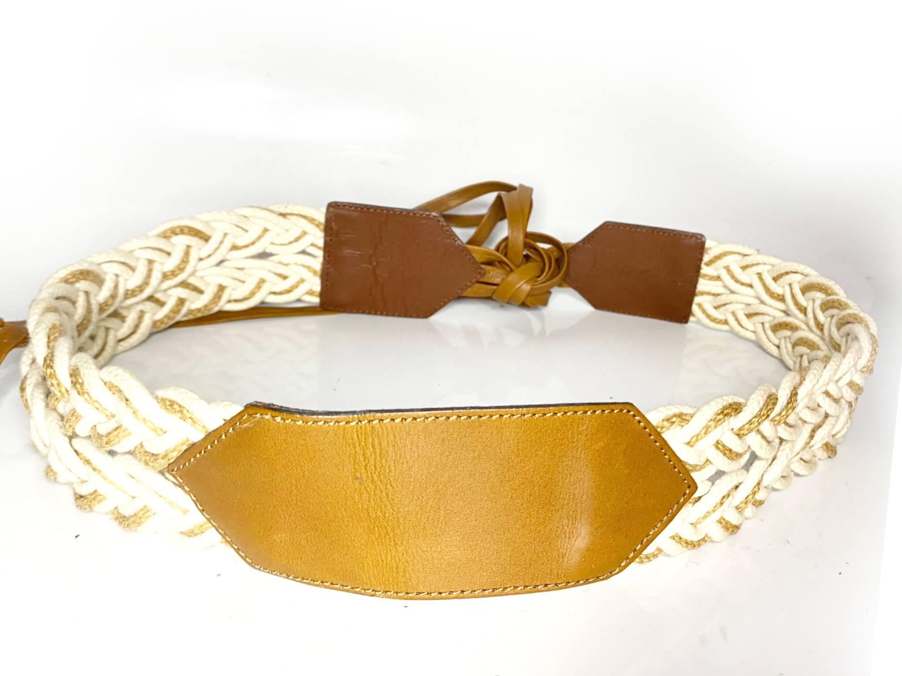 1980s YSL Yves Saint Laurent Cord Leather Tasseled Tie Belt In Good Condition For Sale In London, GB