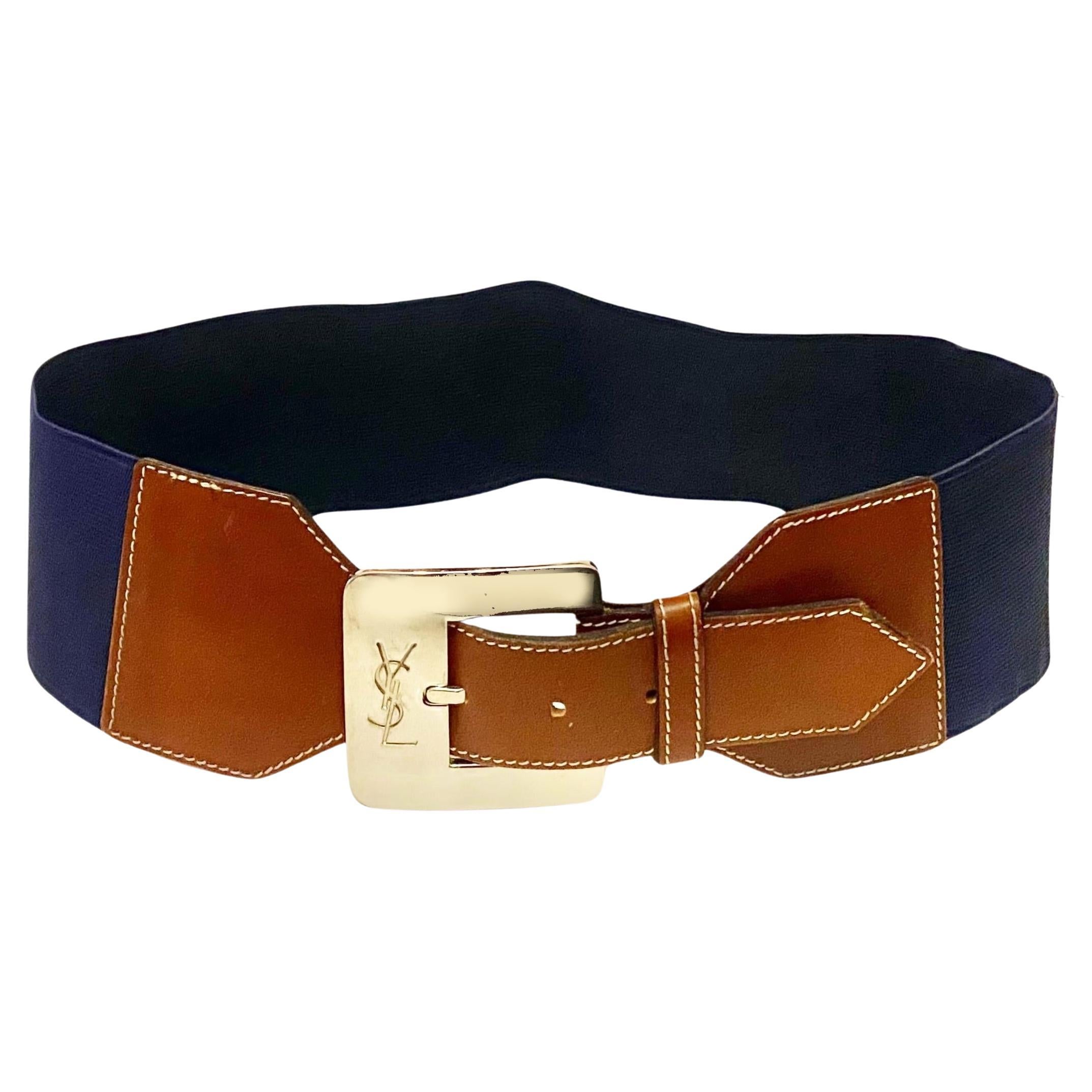 1980s YSL Yves Saint Laurent Elasticated High Waist Leather belt For Sale