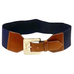 Used 1980s YSL Yves Saint Laurent Elasticated High Waist Leather belt