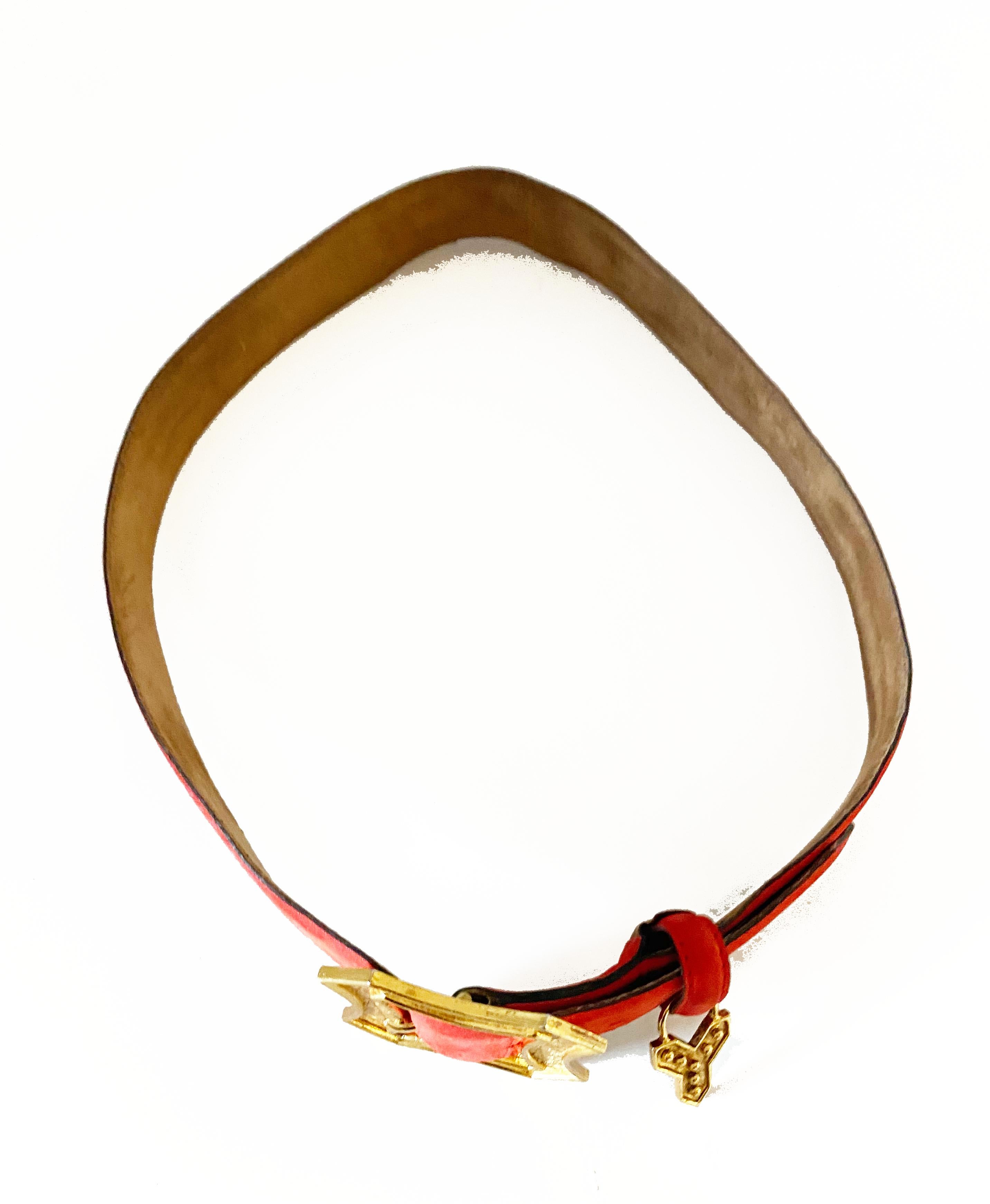 Women's 1980s Yves Saint Laurent Red Gold Buckle Suede Belt  For Sale