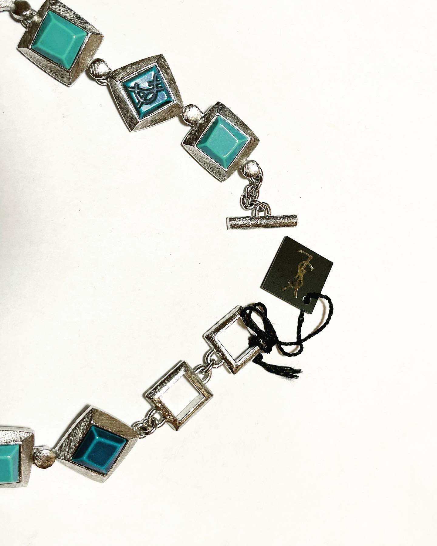 Retro 1980s YSL Yves Saint Laurent Vintage Silvered Resin Fashion Never Used Necklace