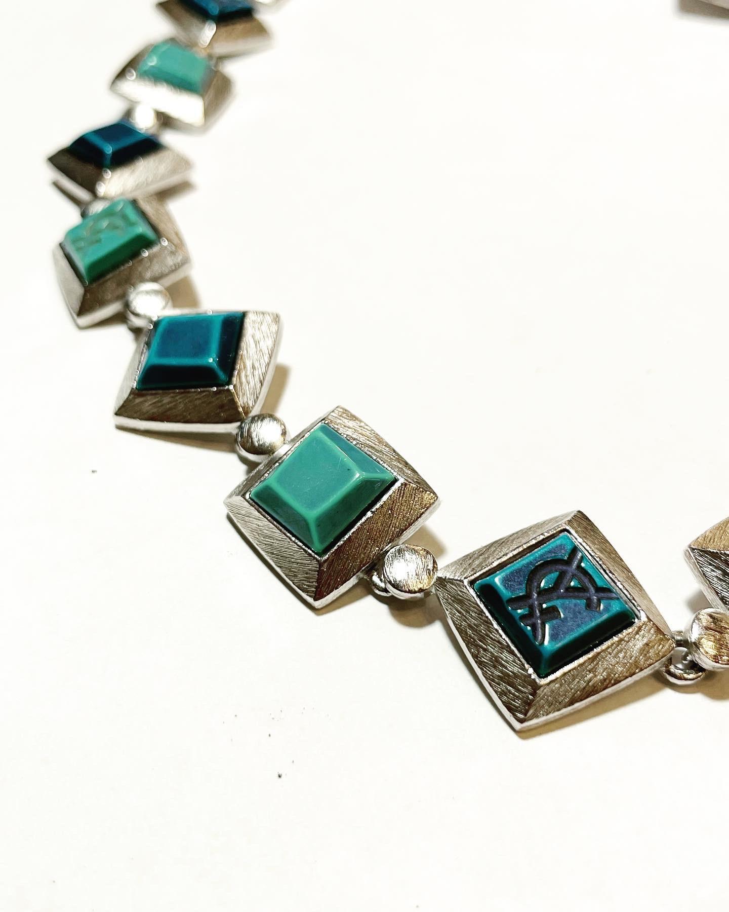 1980s YSL Yves Saint Laurent Vintage Silvered Resin Fashion Never Used Necklace In New Condition In Pamplona, Navarra