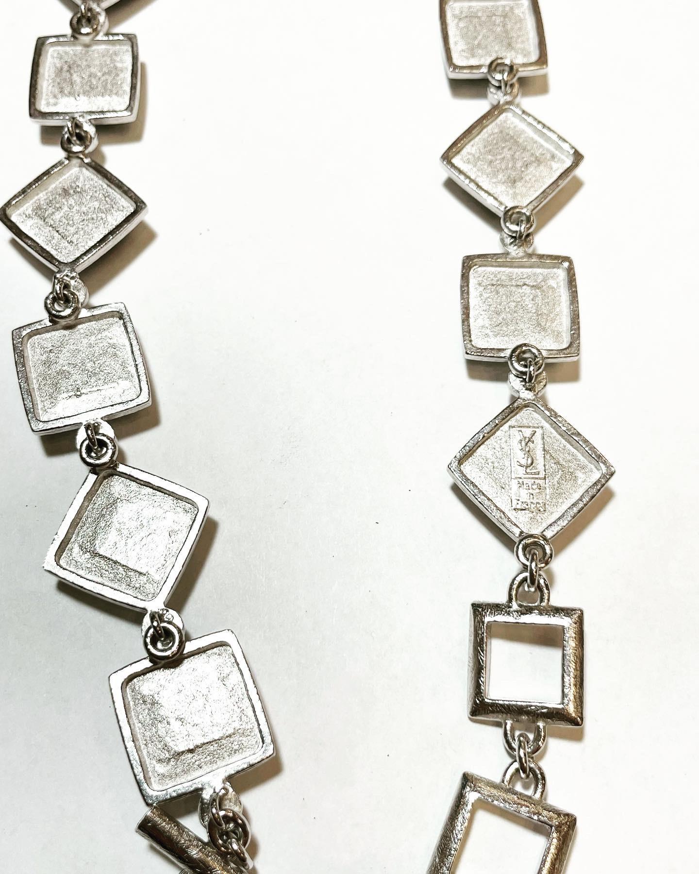 Women's or Men's 1980s YSL Yves Saint Laurent Vintage Silvered Resin Fashion Never Used Necklace