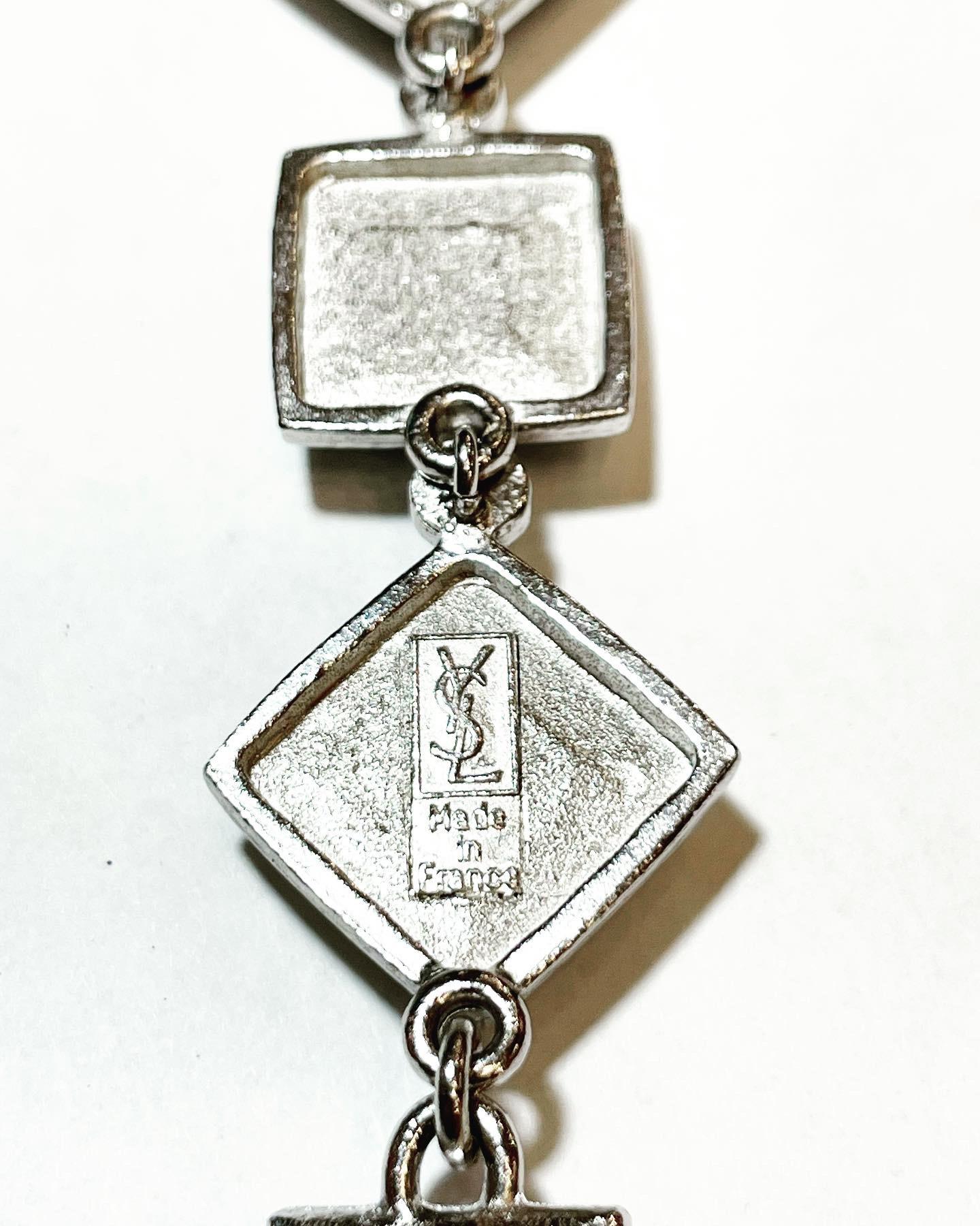 1980s YSL Yves Saint Laurent Vintage Silvered Resin Fashion Never Used Necklace 1