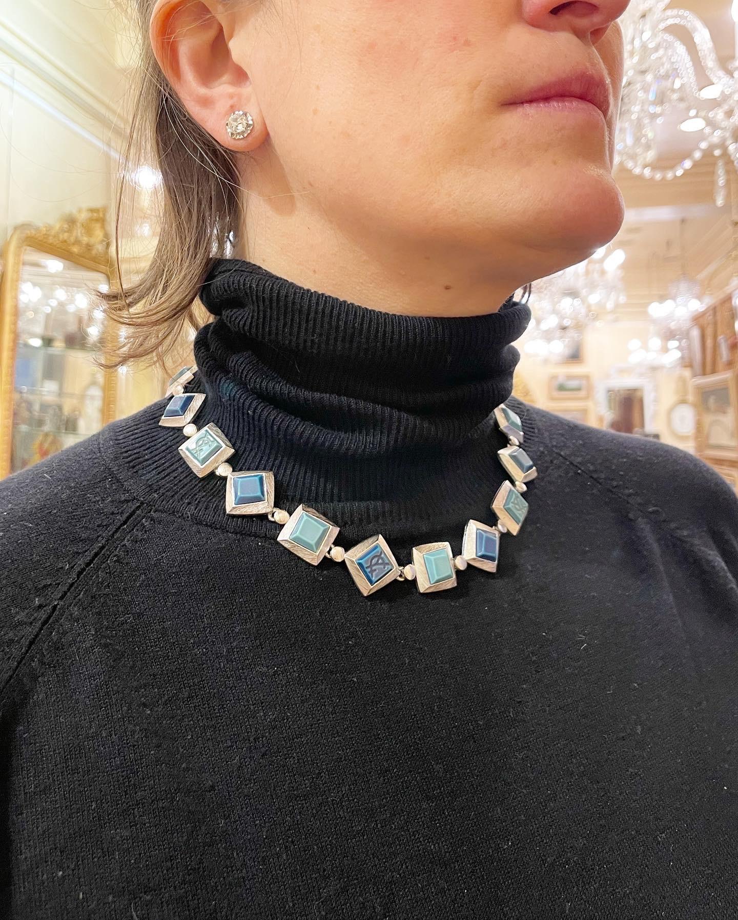 1980s YSL Yves Saint Laurent Vintage Silvered Resin Fashion Never Used Necklace 2