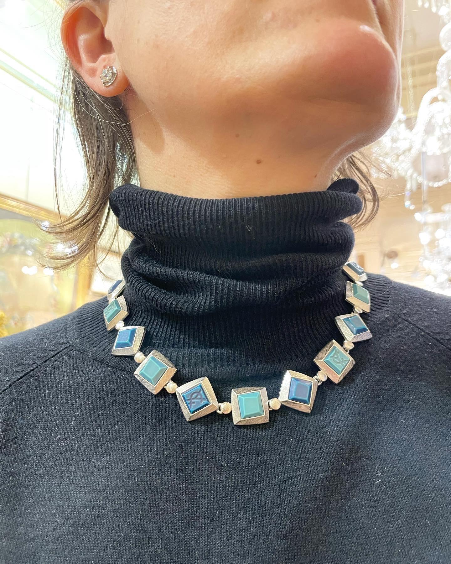 1980s YSL Yves Saint Laurent Vintage Silvered Resin Fashion Never Used Necklace 3