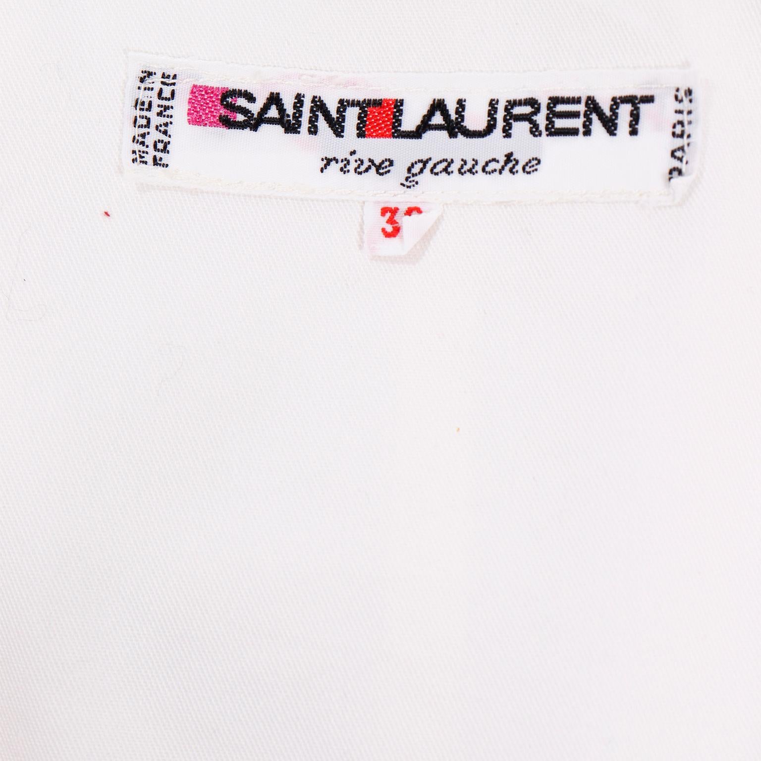 1980s YSL Yves Saint Laurent Vintage White Cotton Cropped Jacket For Sale 3