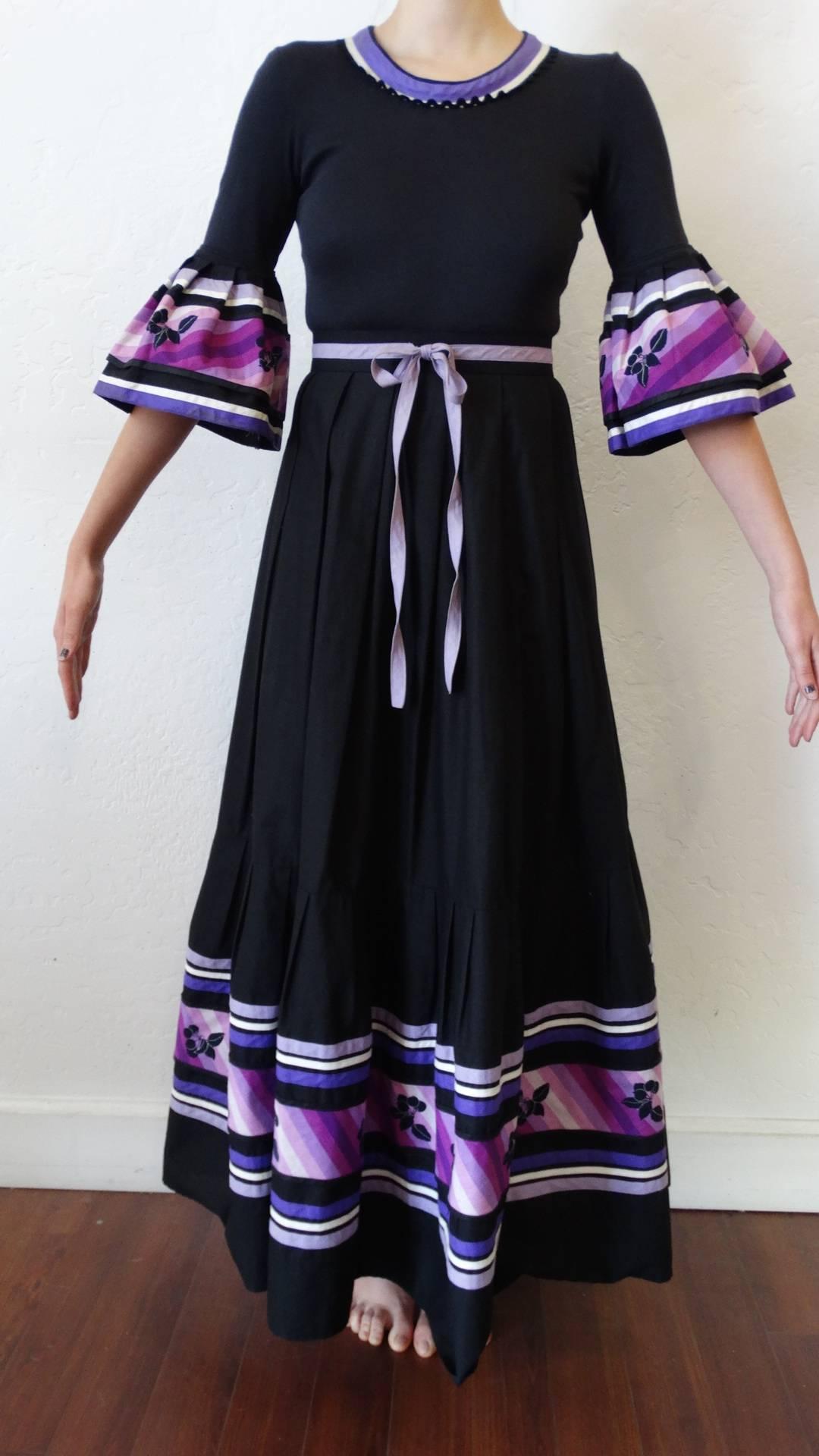 1980s Yves Saint Laurent Bell Sleeve Maxi Dress 1