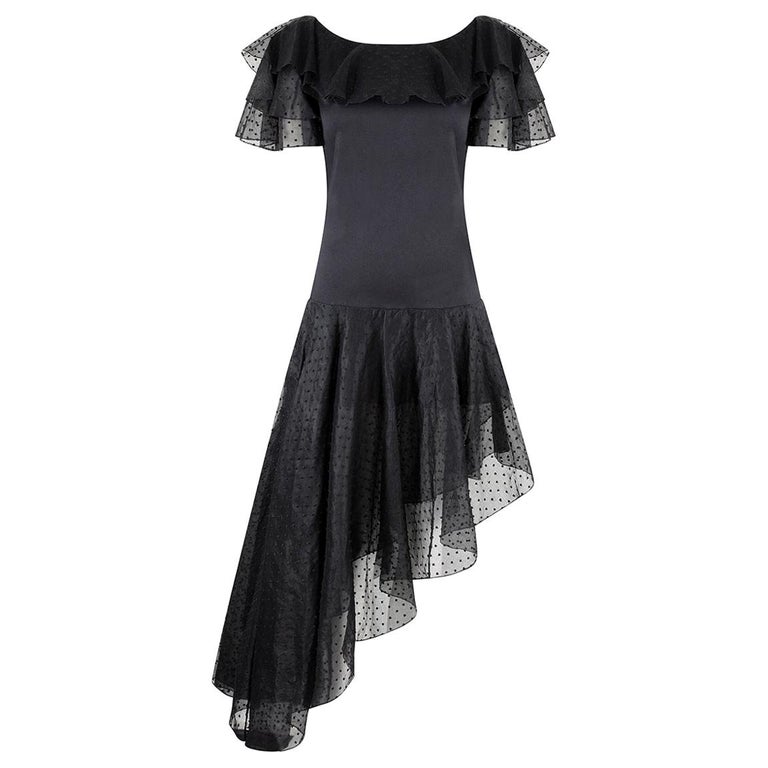 1980s Yves Saint Laurent Black Asymetric Dress With Flaminco Style Trim ...