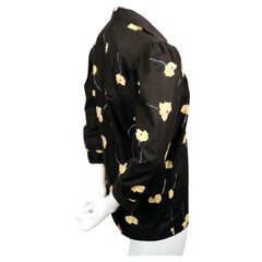 1980's YVES SAINT LAURENT black cotton blouse with poppy print
