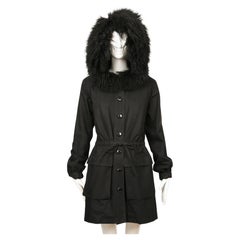 1980
s YVES SAINT LAURENT black cotton parka with oversized curly lamb hood 1980
s YVES SAINT LAURENT black cotton parka with oversized curly lamb hood