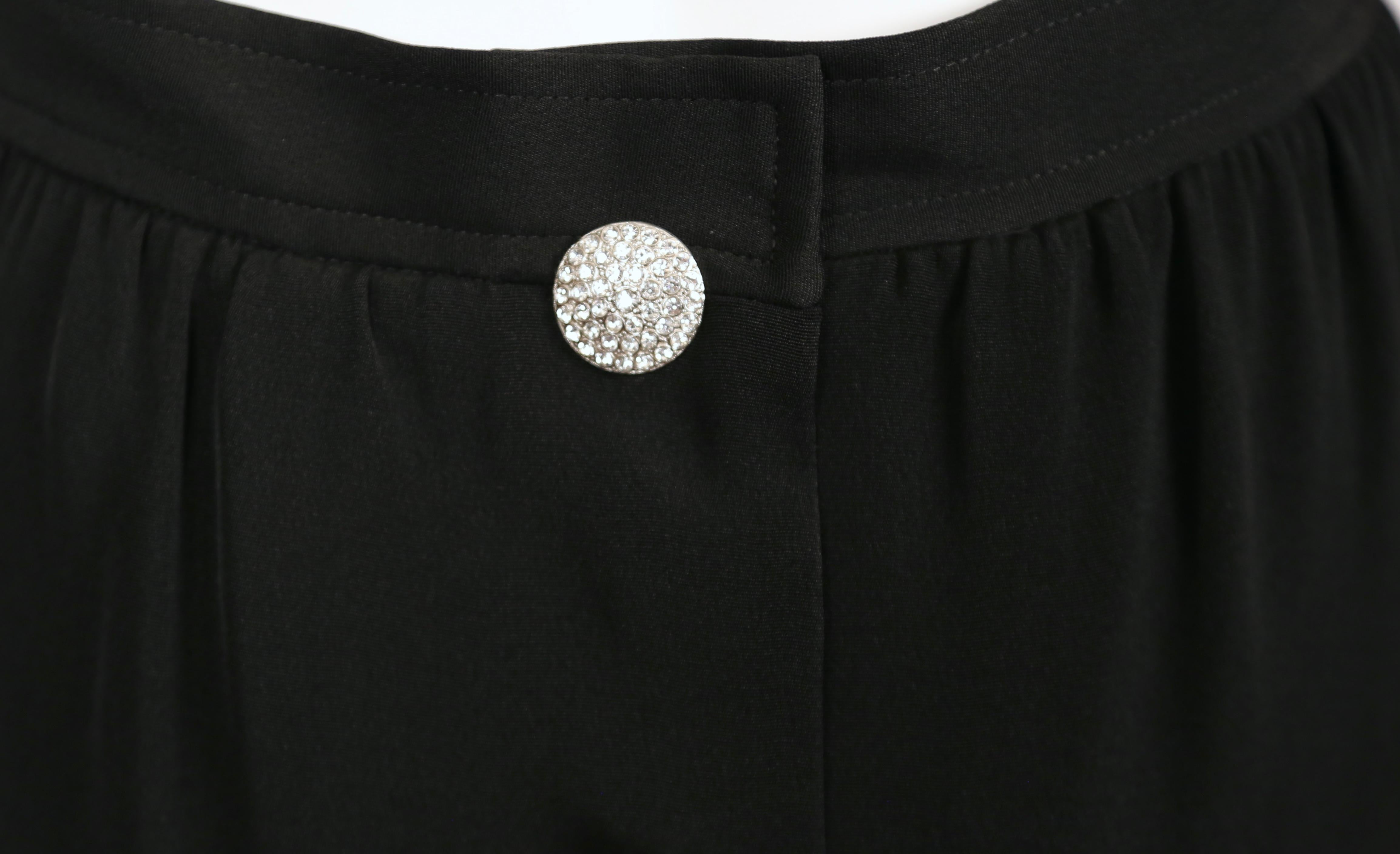 1980's YVES SAINT LAURENT black crepe maxi skirt with rhinestone buttons at back For Sale 7