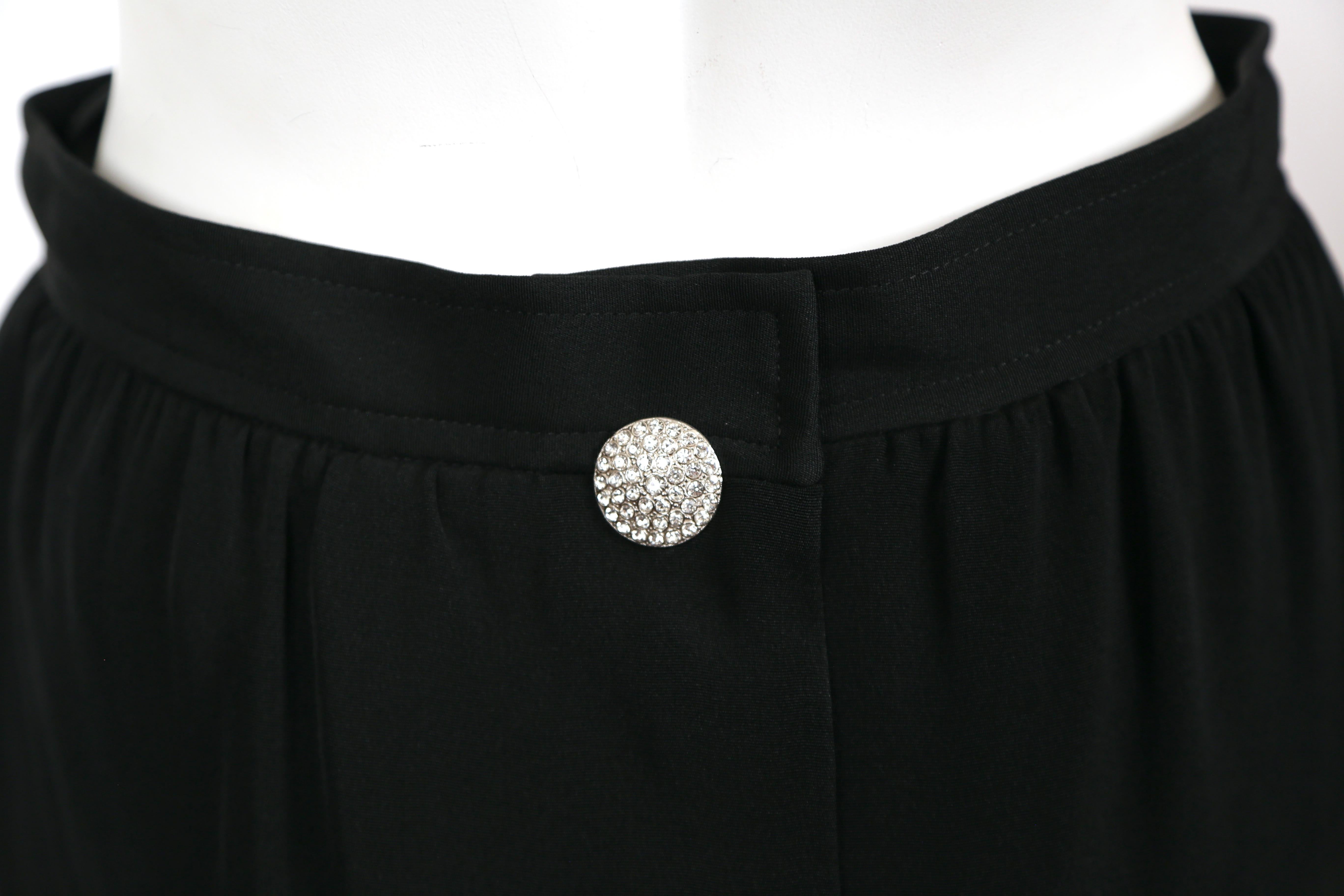 1980's YVES SAINT LAURENT black crepe maxi skirt with rhinestone buttons at back For Sale 8