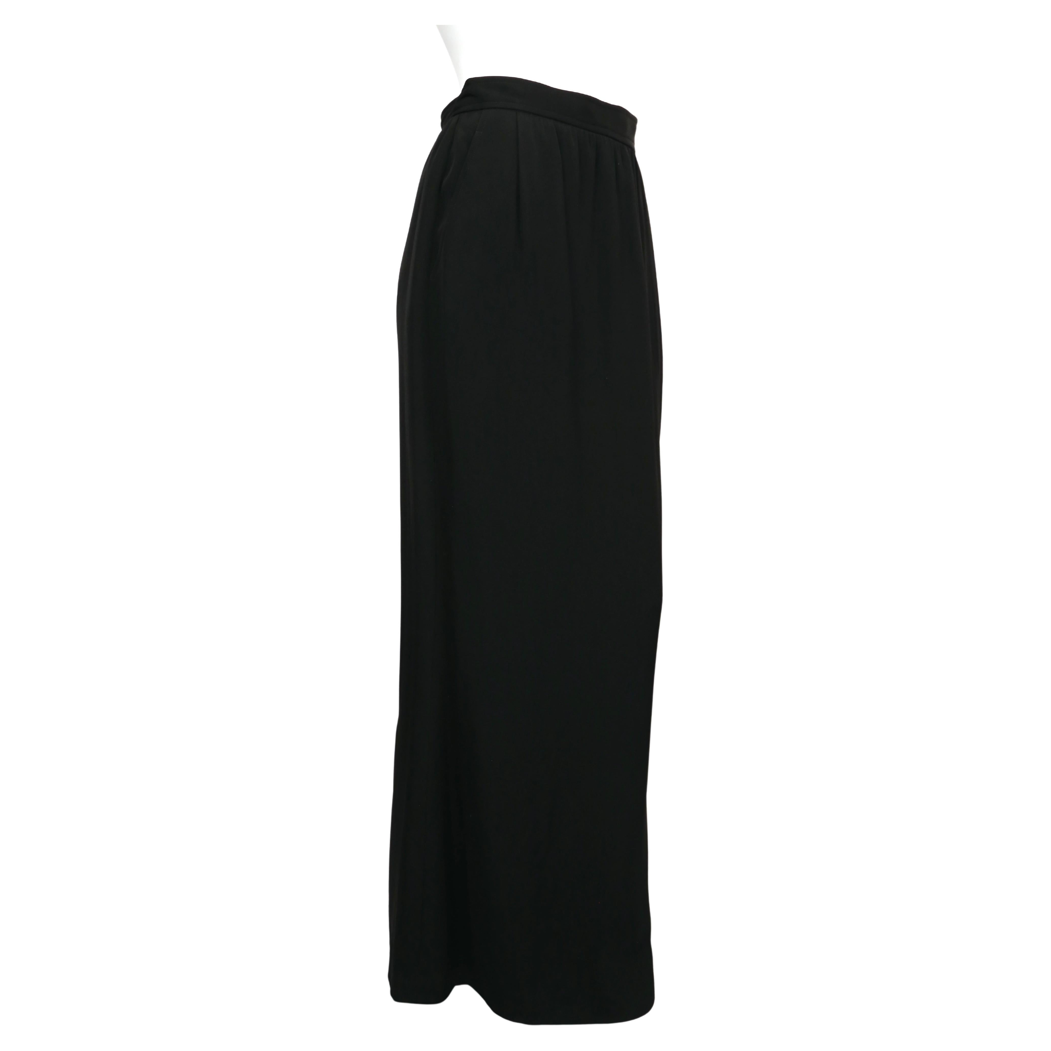 1980's YVES SAINT LAURENT black crepe maxi skirt with rhinestone buttons at back For Sale 1
