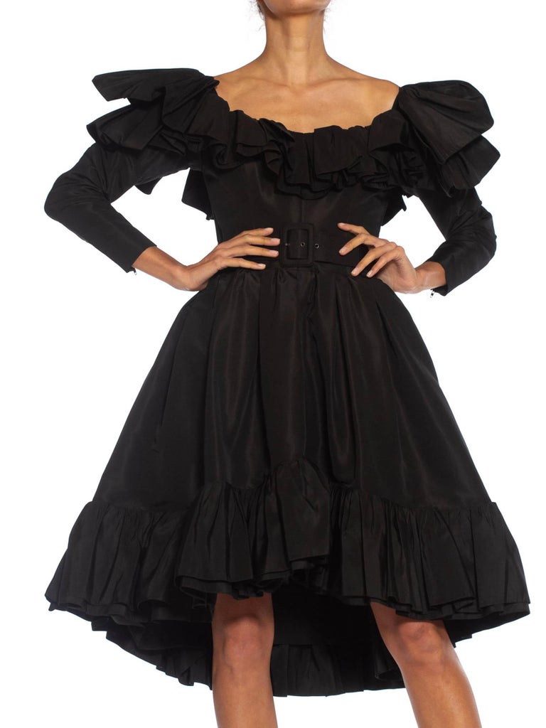 Yves Saint Laurent Spring 1980 Black Off Shoulder Cocktail Dress