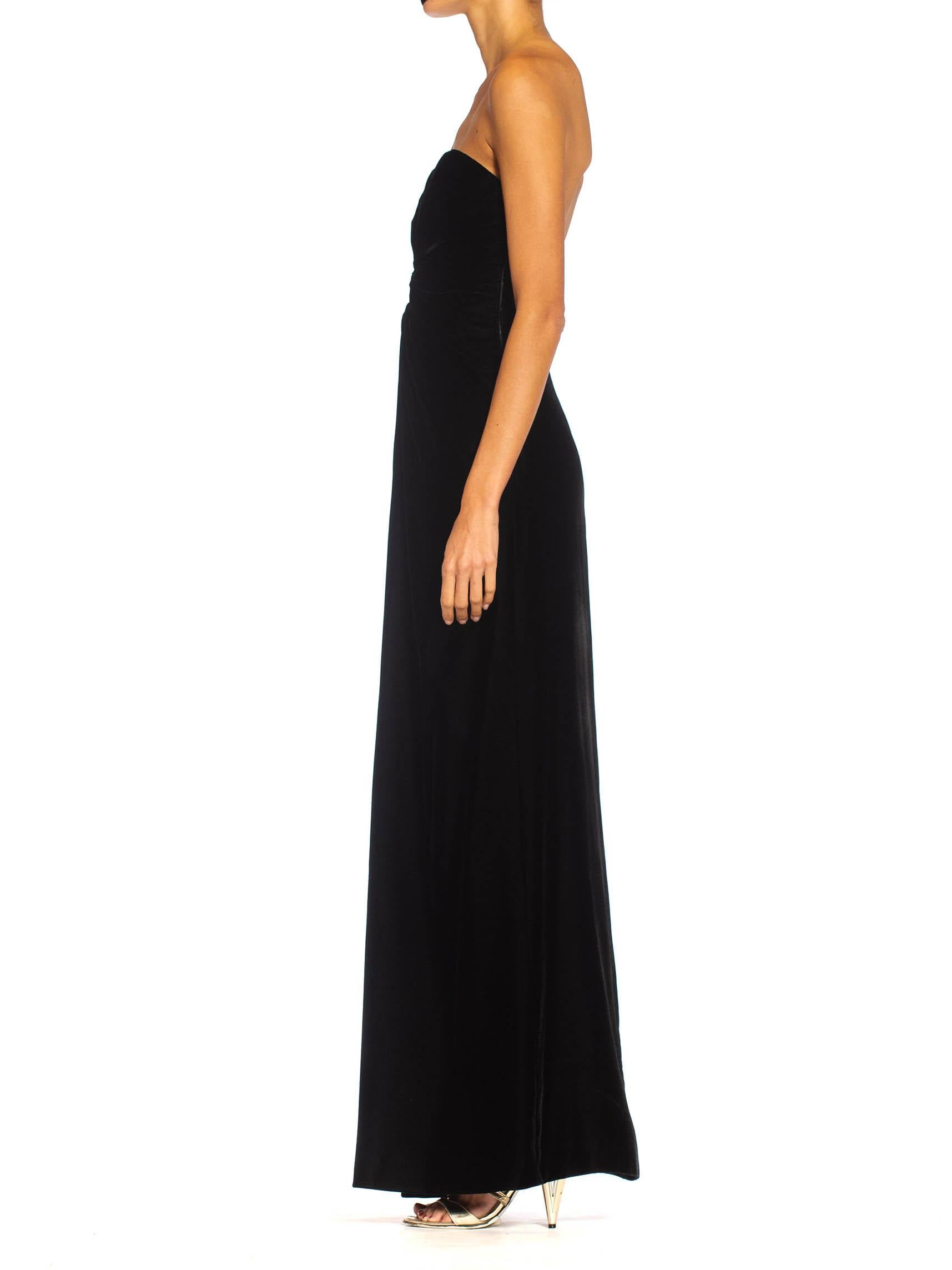 1980S YVES SAINT LAURENT Black Haute Couture Silk Velvet Strapless Gown In Excellent Condition For Sale In New York, NY