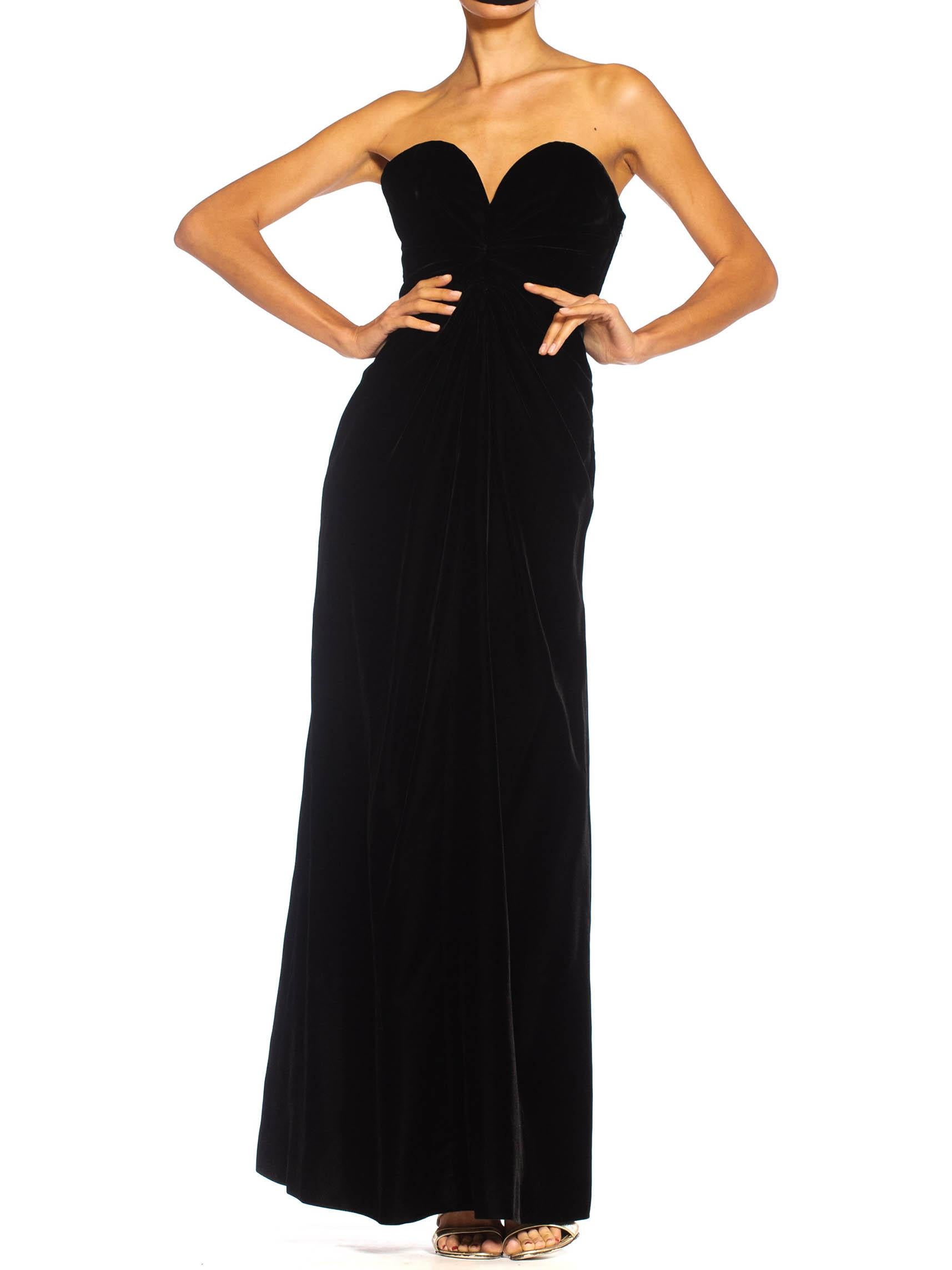 Women's 1980S YVES SAINT LAURENT Black Haute Couture Silk Velvet Strapless Gown For Sale