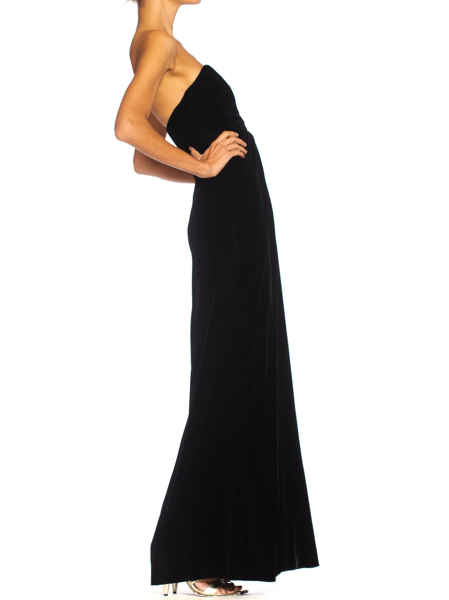 1980S YVES SAINT LAURENT Black Haute Couture Silk Velvet Strapless Gown For Sale 1