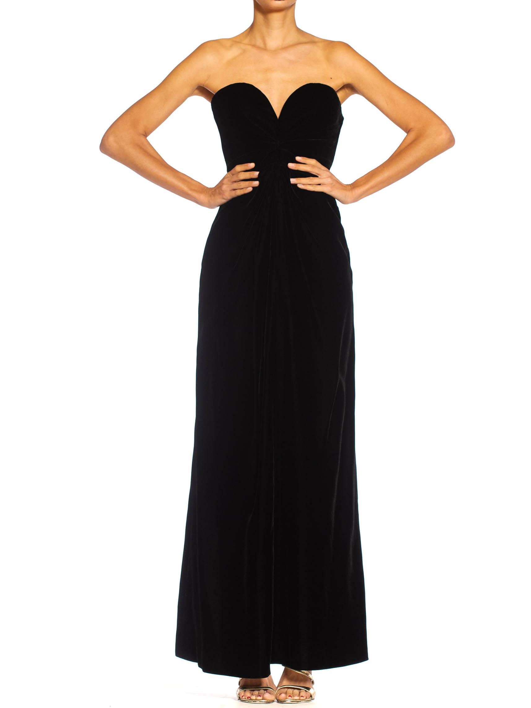 1980S YVES SAINT LAURENT Black Haute Couture Silk Velvet Strapless Gown For Sale 3